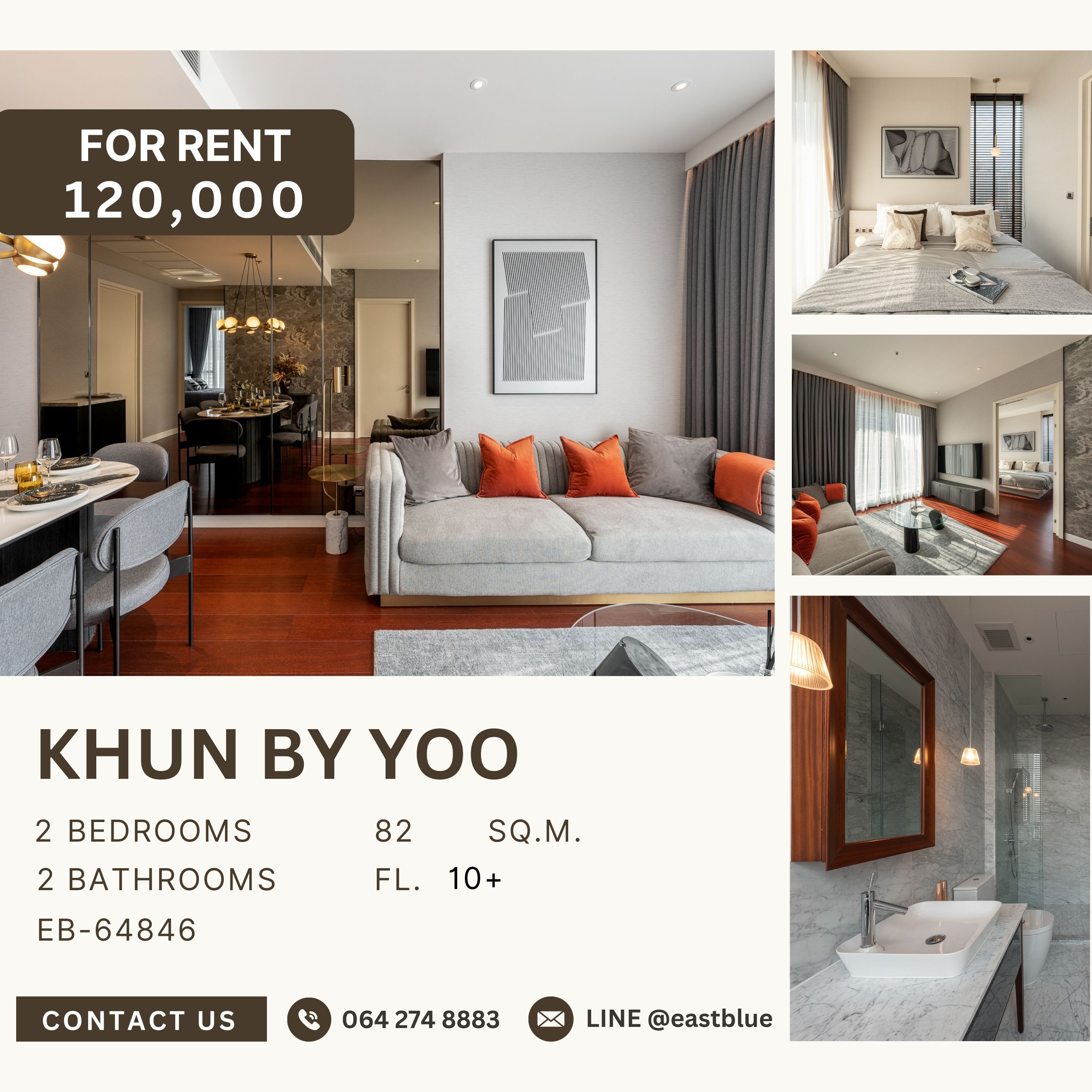 ให้เช่าคอนโดสุขุมวิท อโศก ทองหล่อ : Khun by Yoo, 2 bed, 120000 per month