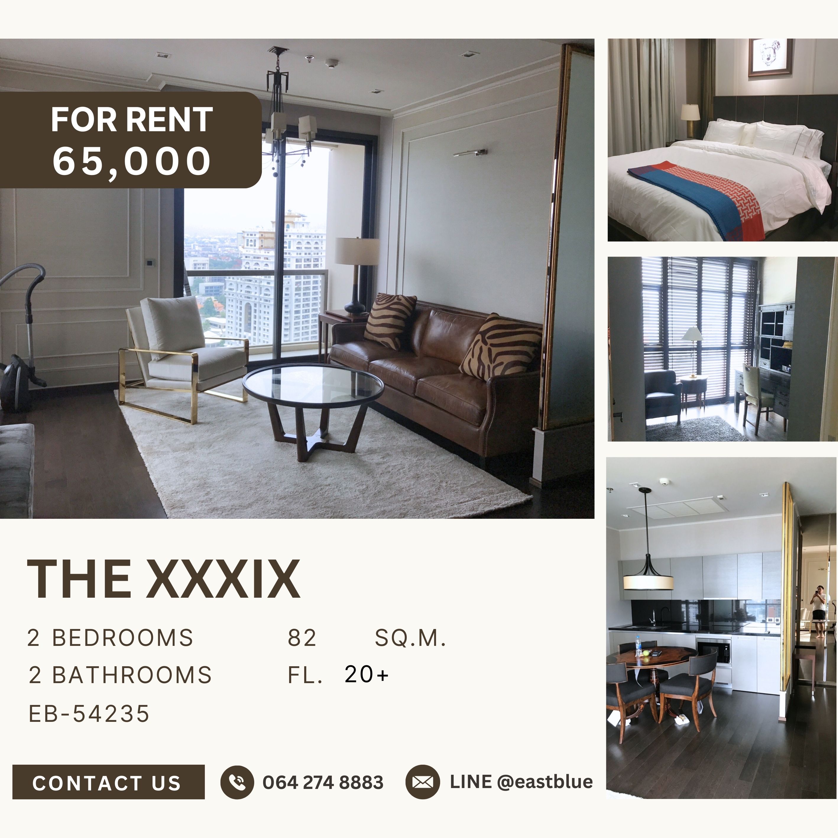 ให้เช่าคอนโดสุขุมวิท อโศก ทองหล่อ : The XXXIX, 2 bed, 65000 per month