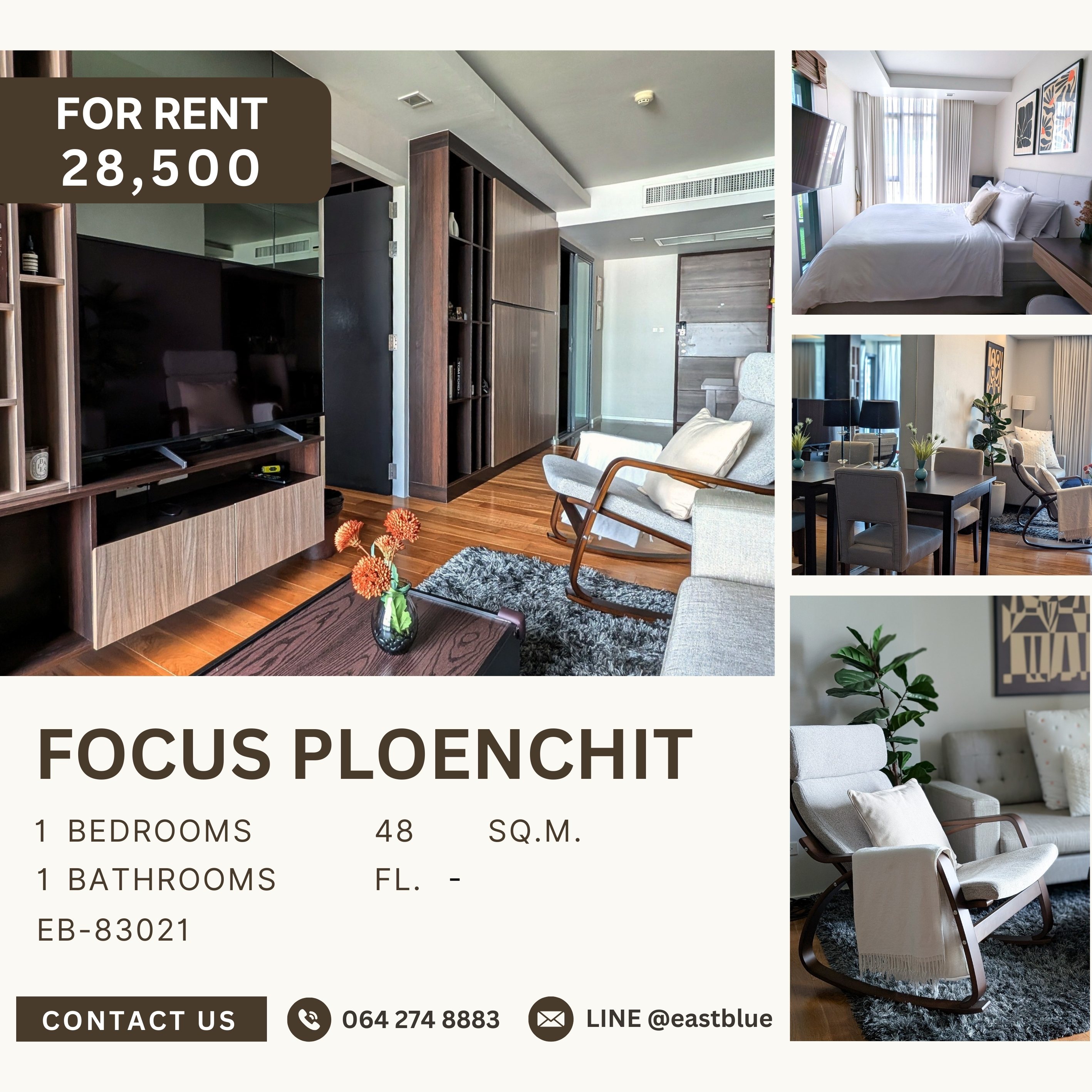 ให้เช่าคอนโดพัฒนาการ ศรีนครินทร์ : Focus Ploenchit, 1 bed, 28500 per month