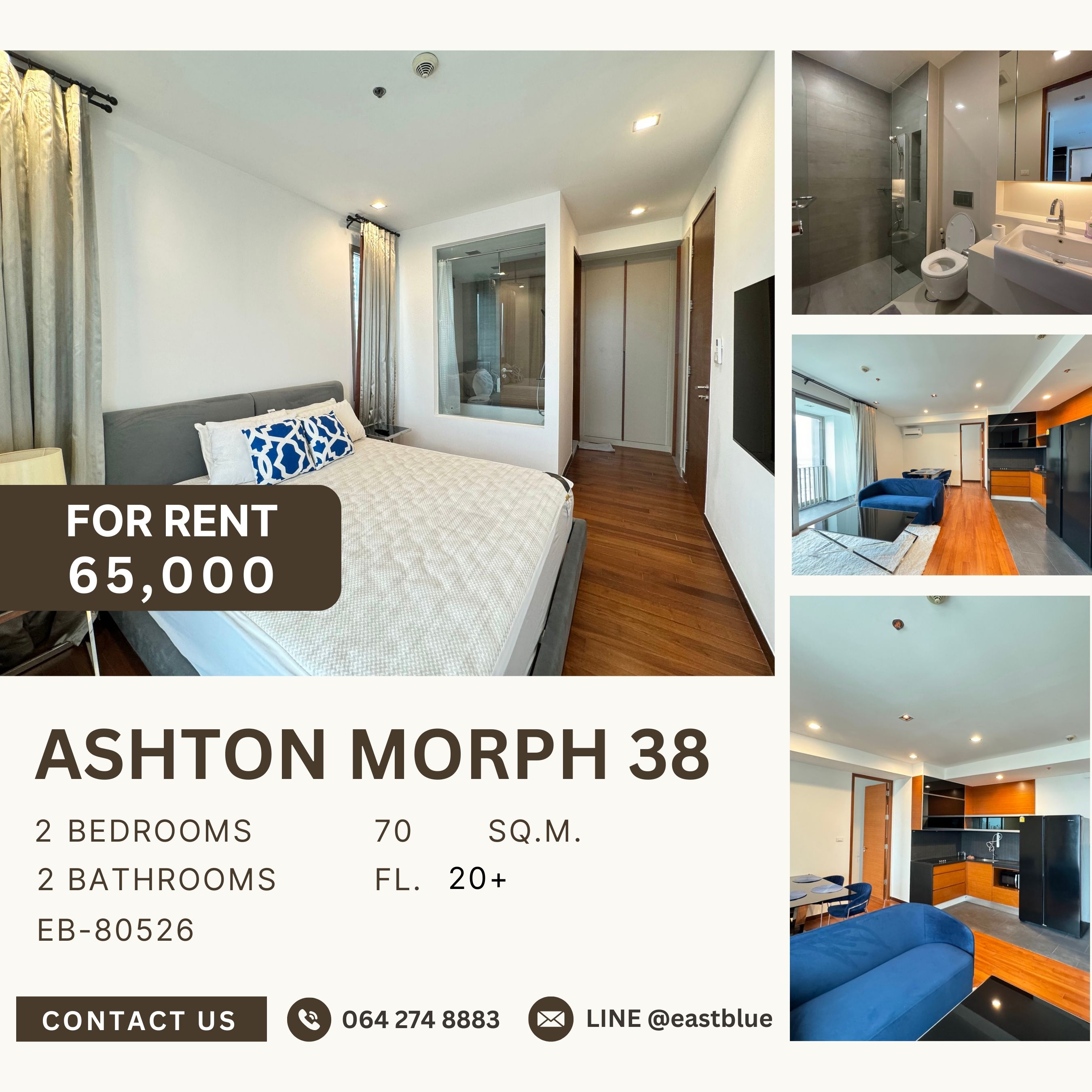 ให้เช่าคอนโดสุขุมวิท อโศก ทองหล่อ : Ashton Morph 38, 2 bed, 65000 per month