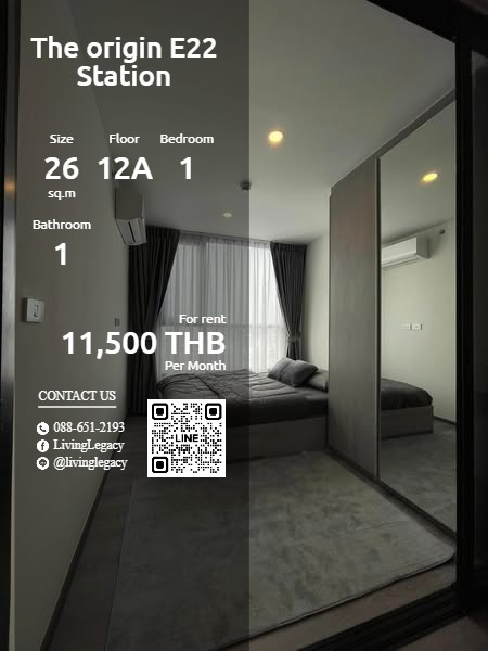 For RentCondo : SP0YY4 ให้เช่าคอนโด The origin E22 Station 26 ตร.ม. ชั้น 12A line id : @livinglegacy