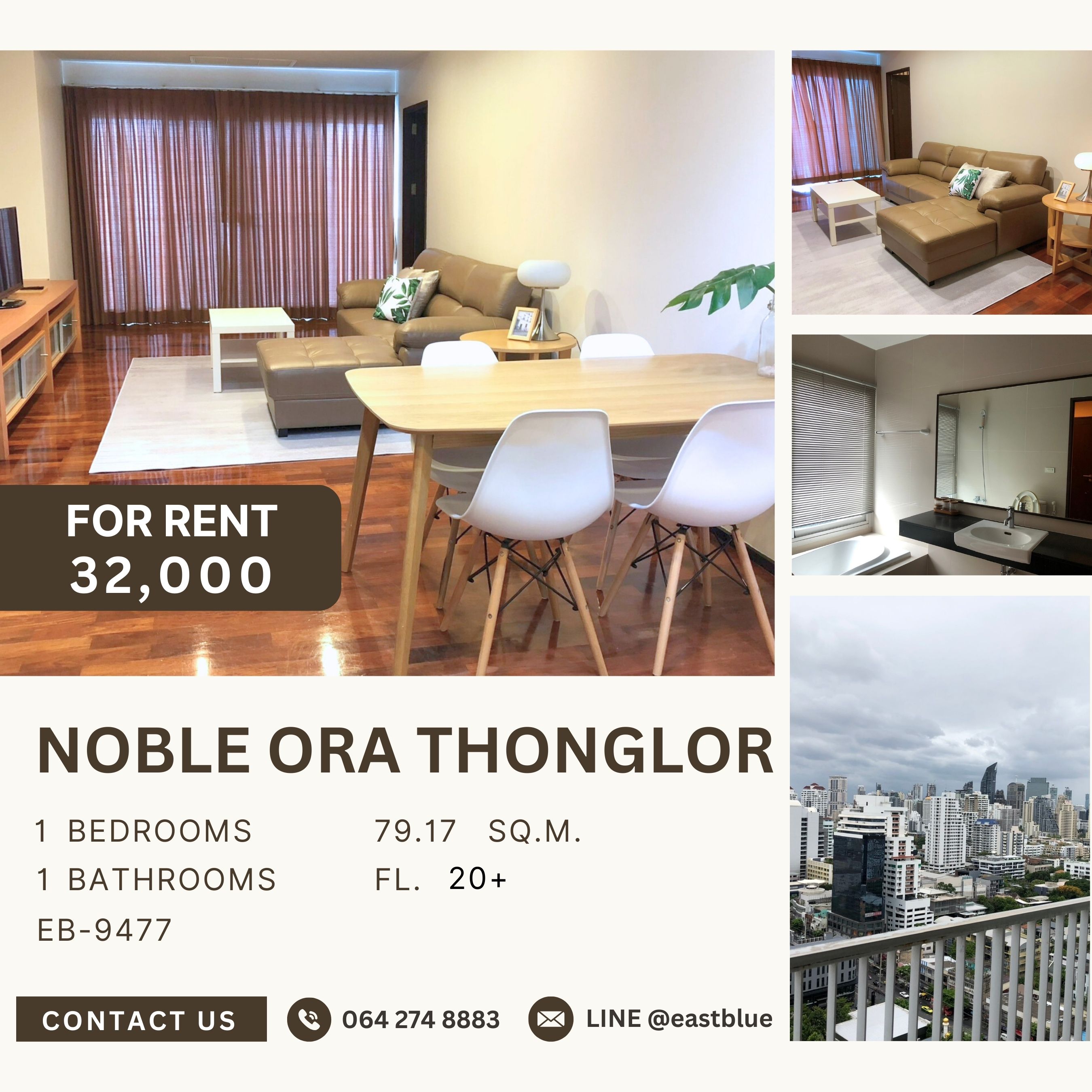 ให้เช่าคอนโดสุขุมวิท อโศก ทองหล่อ : Noble Ora Thonglor, 1 bed, 32000 per month