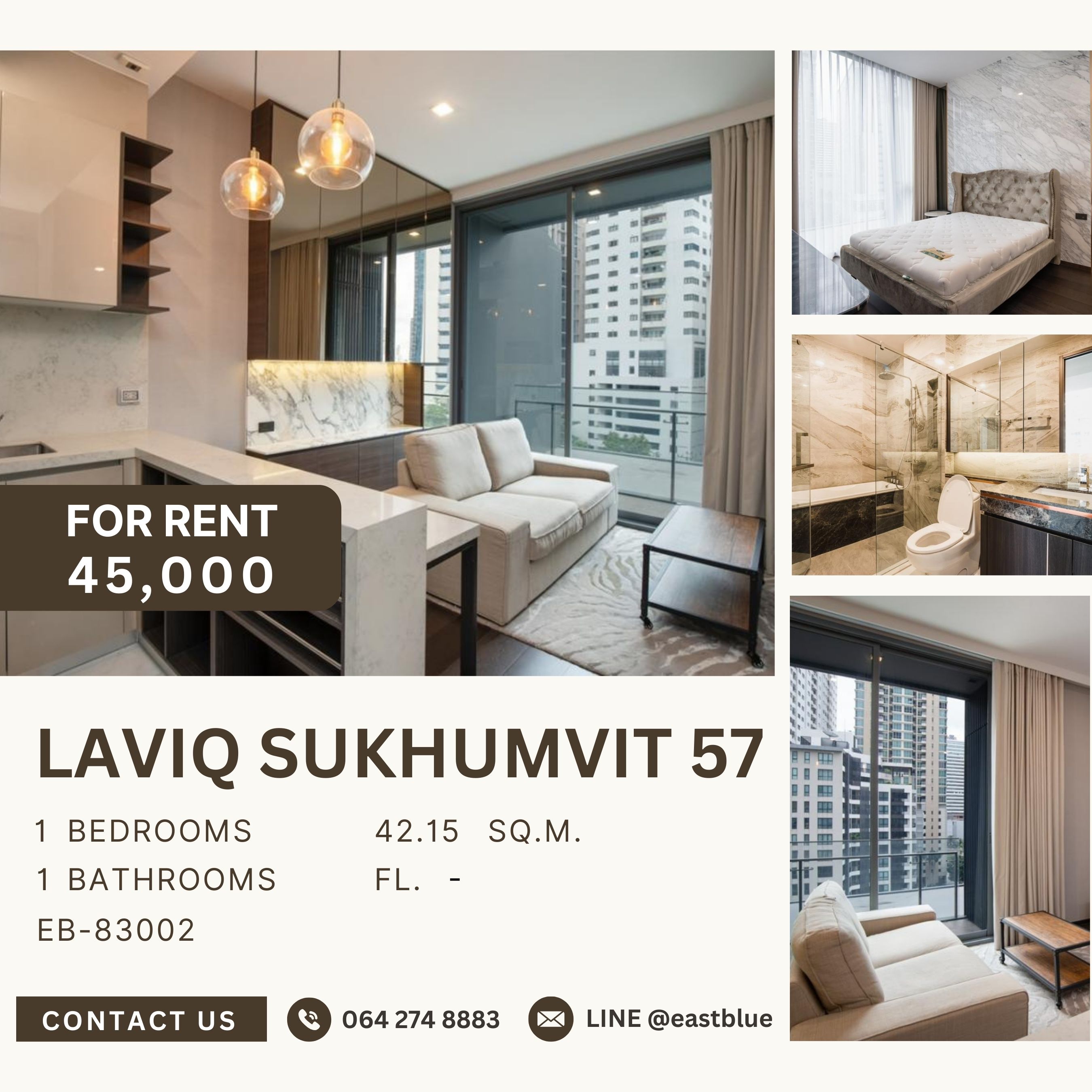 ให้เช่าคอนโดสุขุมวิท อโศก ทองหล่อ : LAVIQ Sukhumvit 57, 1 bed, 45000 per month