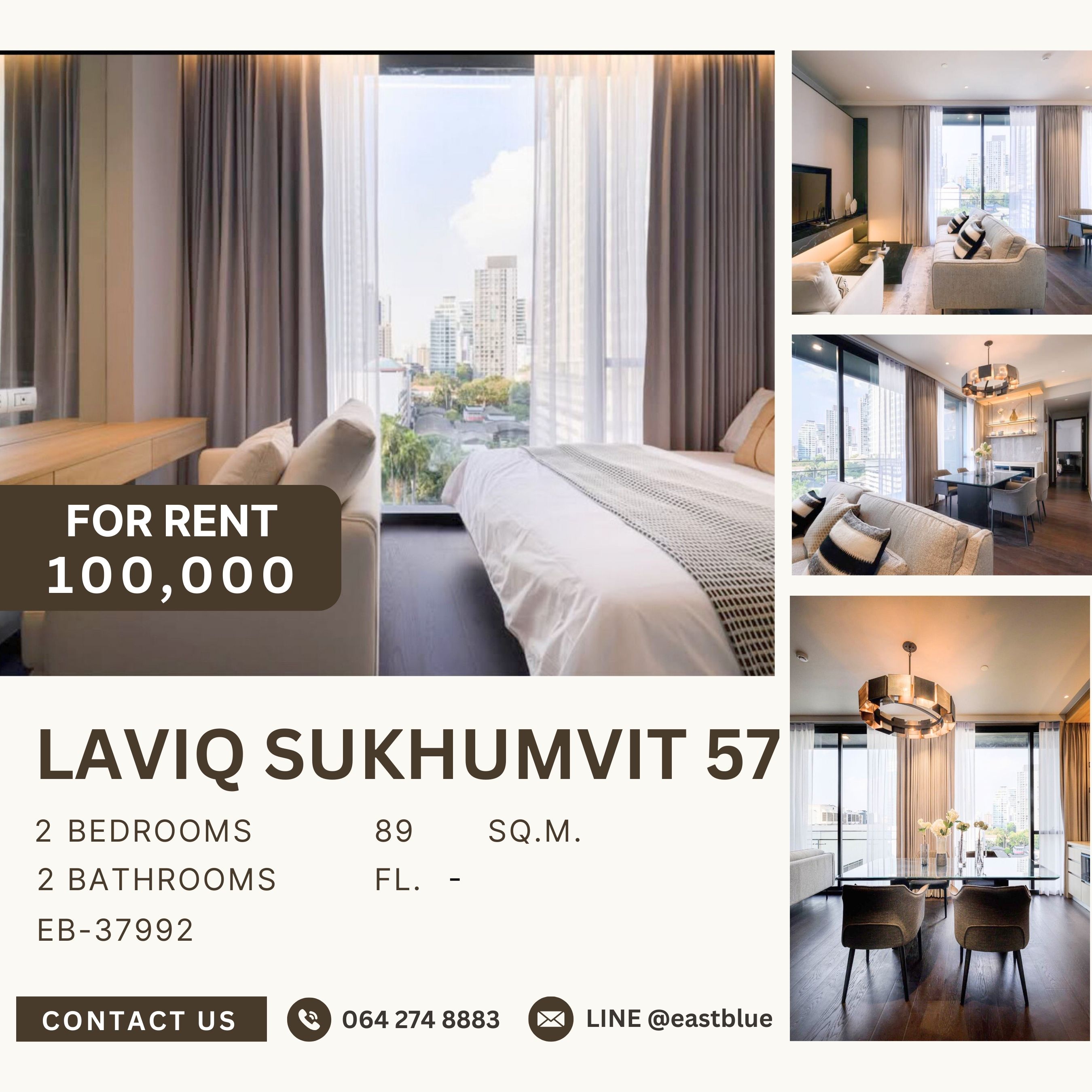 ให้เช่าคอนโดสุขุมวิท อโศก ทองหล่อ : LAVIQ Sukhumvit 57, 2 bed, 100000 per month