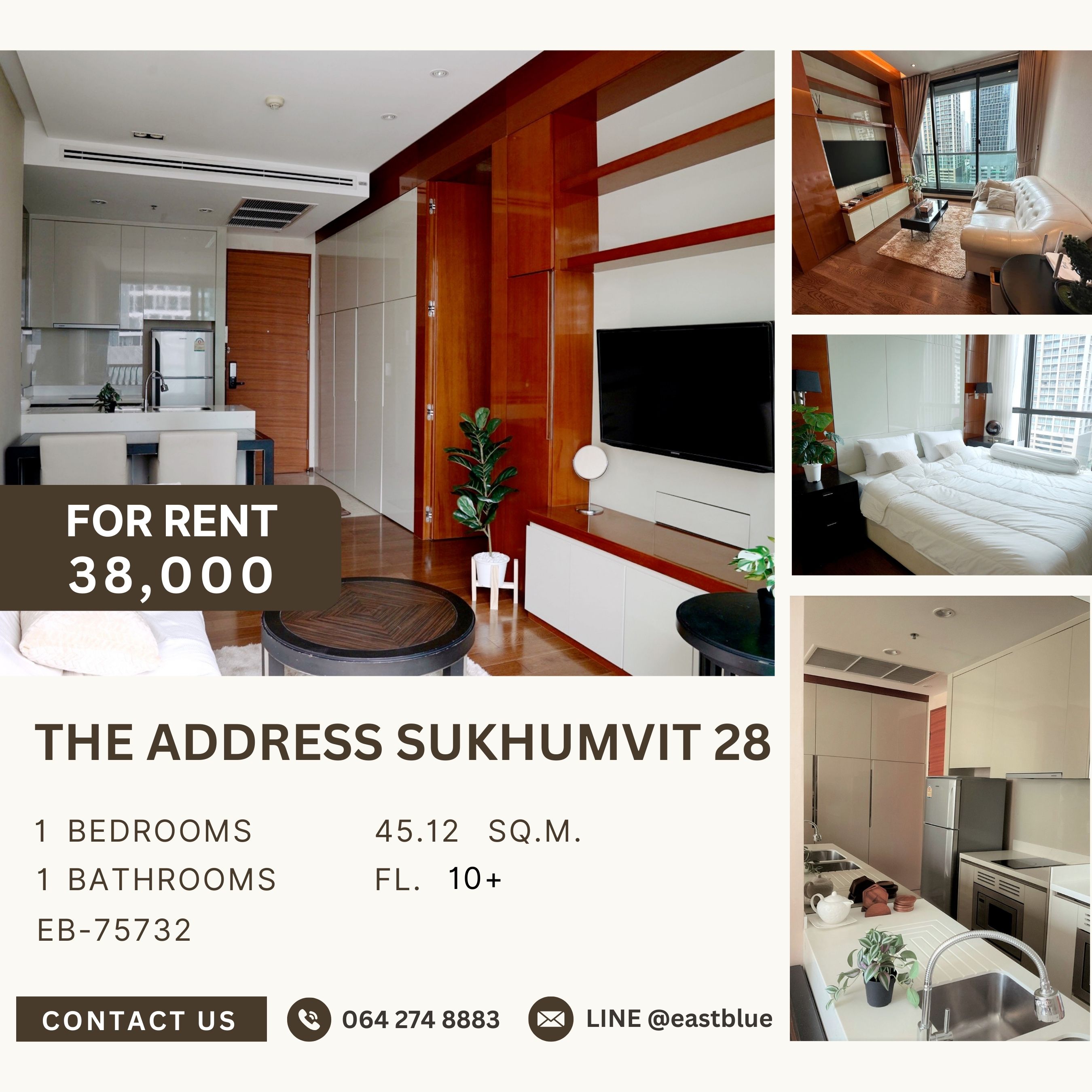 ให้เช่าคอนโดสุขุมวิท อโศก ทองหล่อ : The Address Sukhumvit 28, 1 bed, 38000 per month