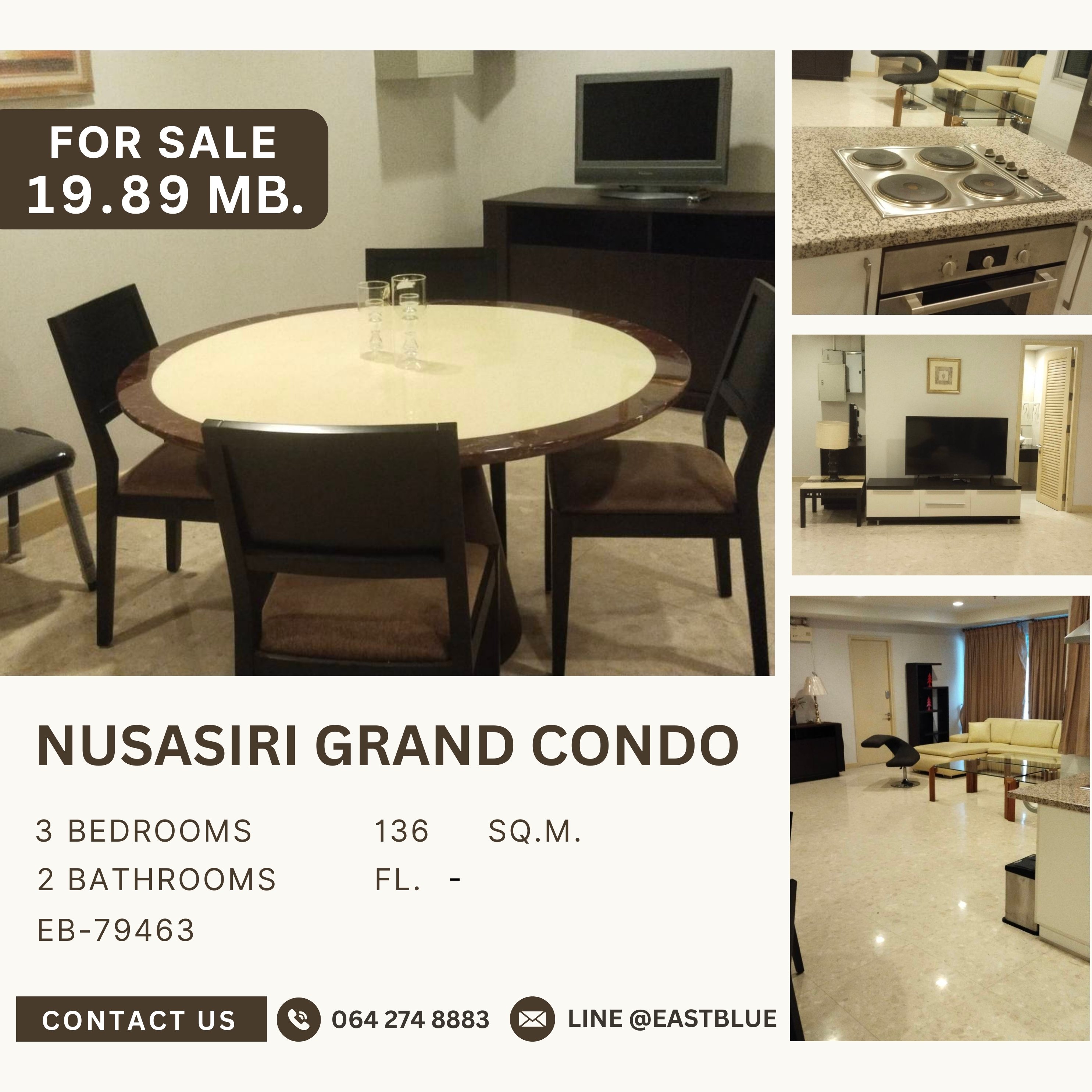 For SaleCondoSukhumvit, Asoke, Thonglor : Nusasiri Grand Condo ห้องใหญ่ feel like home 3นอน ราคาดี ทำเลดีมากมีทางเชื่อม BTS เอกมัย