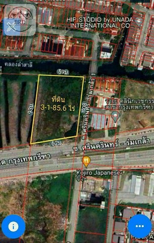 For SaleLandLadprao101, Happy Land, The Mall Bang Kapi : Land for sale in a prime location for building a condo, new Krungthep Kreetha Road (area 3-1-85 rai, total price 242,375,000 baht), Hua Mak Subdistrict, Bang Kapi District, Bangkok