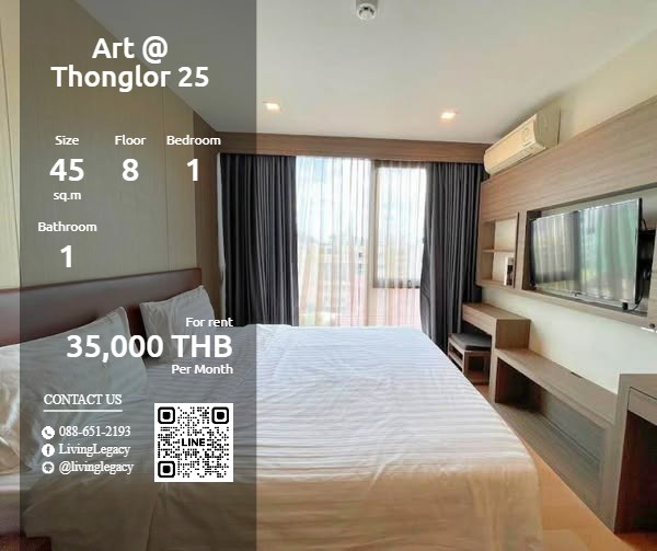 For RentCondoSukhumvit, Asoke, Thonglor : SP2TKD Condo for rent Art @ Thonglor 25 45 sq m. 8th floor line id : @livinglegacy