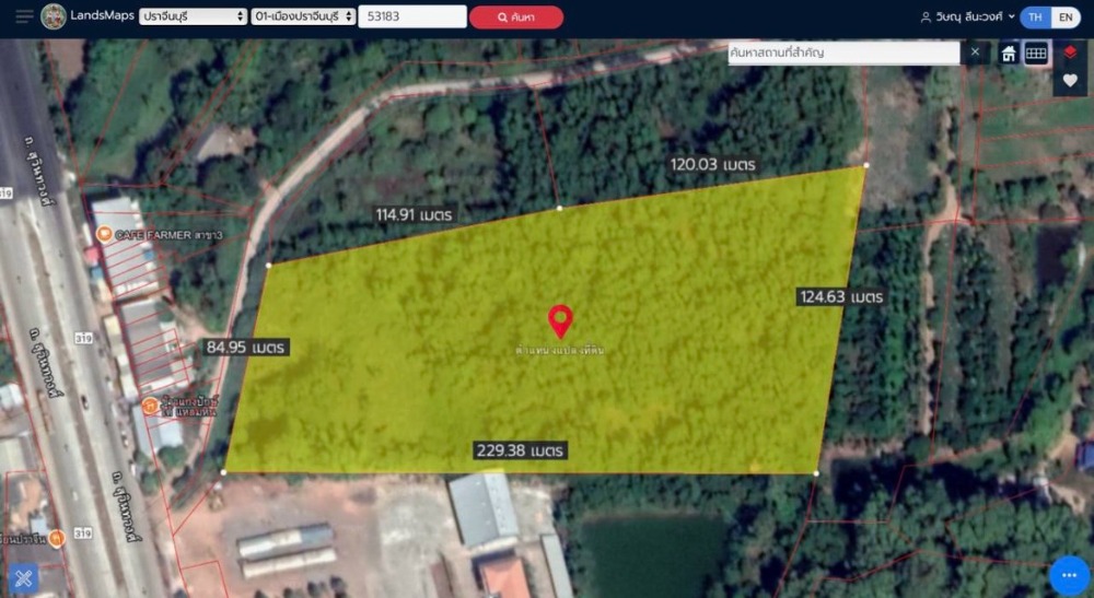 For SaleLandPrachin Buri : Beautiful land plot for sale, near the Prachinburi Government Center intersection, suitable for a shop or restaurant.