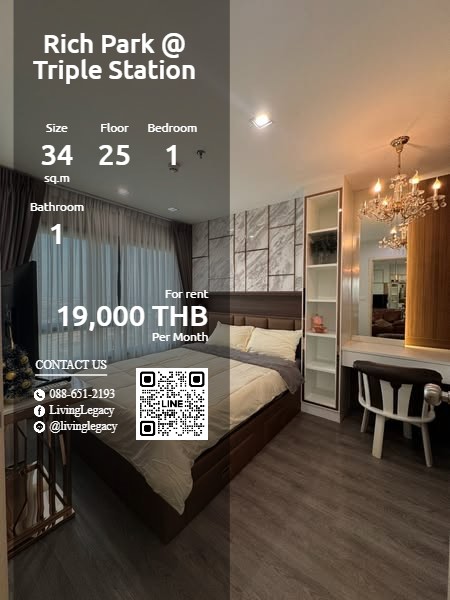 For RentCondoPattanakan, Srinakarin : SP8DMV Condo for rent Rich Park @ Triple Station 34 sq m. 25th floor line id : @livinglegacy