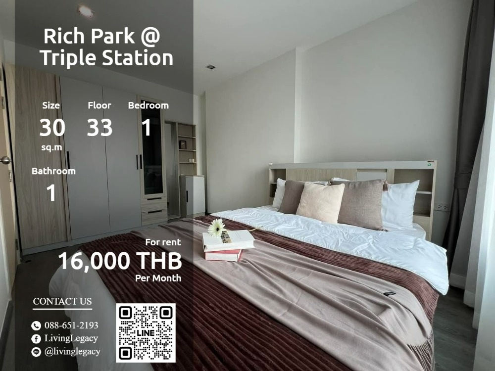 For RentCondoPattanakan, Srinakarin : SP8MDW Condo for rent Rich Park @ Triple Station 30 sq m. 33rd floor line id : @livinglegacy