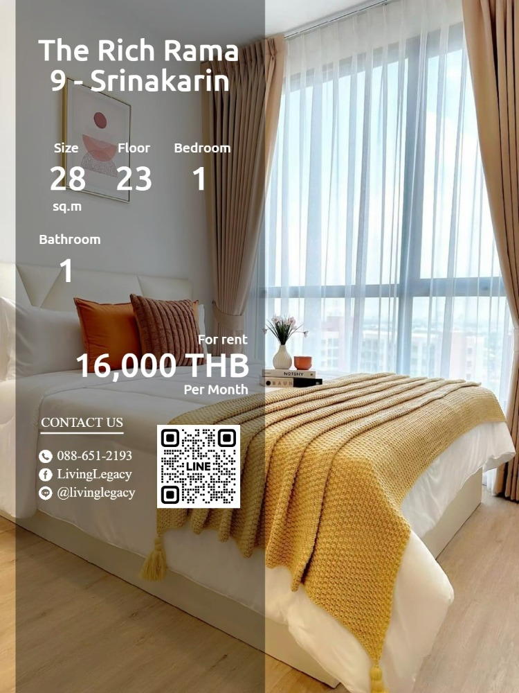 For RentCondoPattanakan, Srinakarin : SPAJG0 Condo for rent The Rich Rama 9 - Srinakarin 28 sq m. 23rd floor line id : @livinglegacy