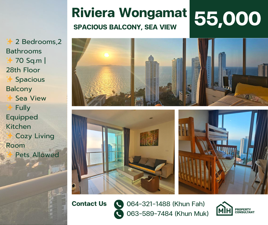 ให้เช่าคอนโดพัทยา บางแสน ชลบุรี สัตหีบ : 🏖️ Luxurious Seaview Condo at The Riviera Wongamat | Pet-Friendly | For Rent at 55,000 THB/Month