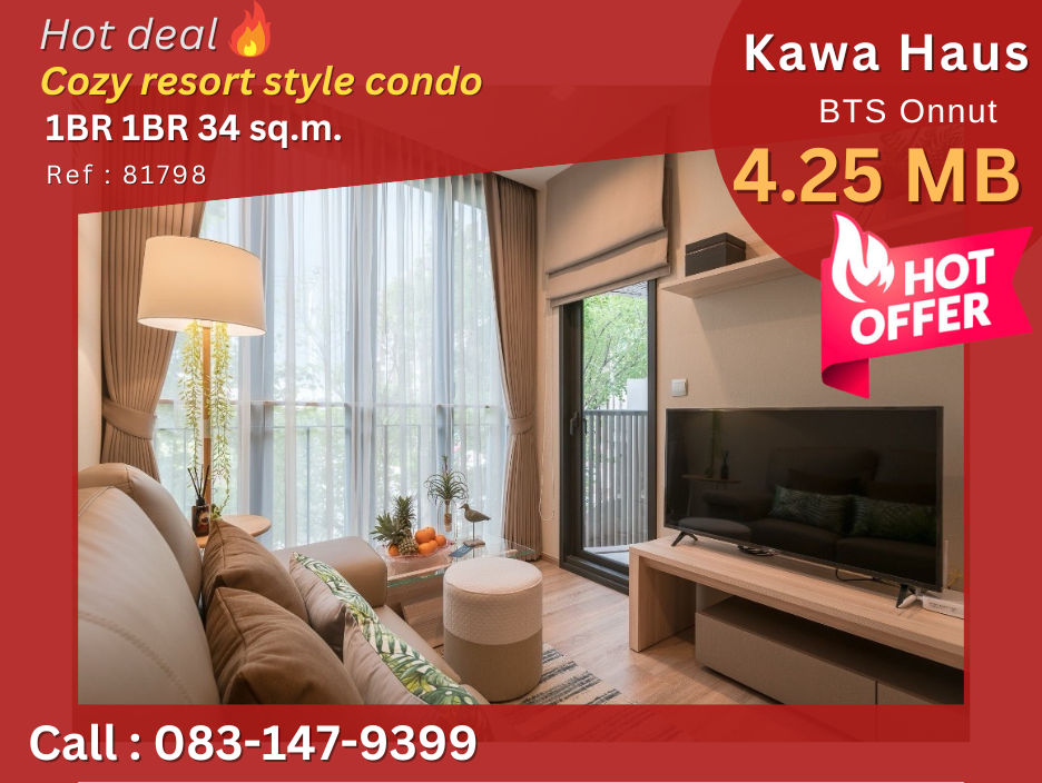 For SaleCondoOnnut, Udomsuk : Kawa Haus for sale! Fancy decoration, very cozy to stay, in heart of Bangkok location