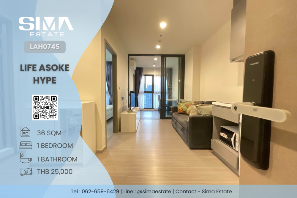 For RentCondoRama9, Petchburi, RCA : For rent ☁️Life Asoke Hype☁️Vacant room ready to move in, high floor, well decorated☀️