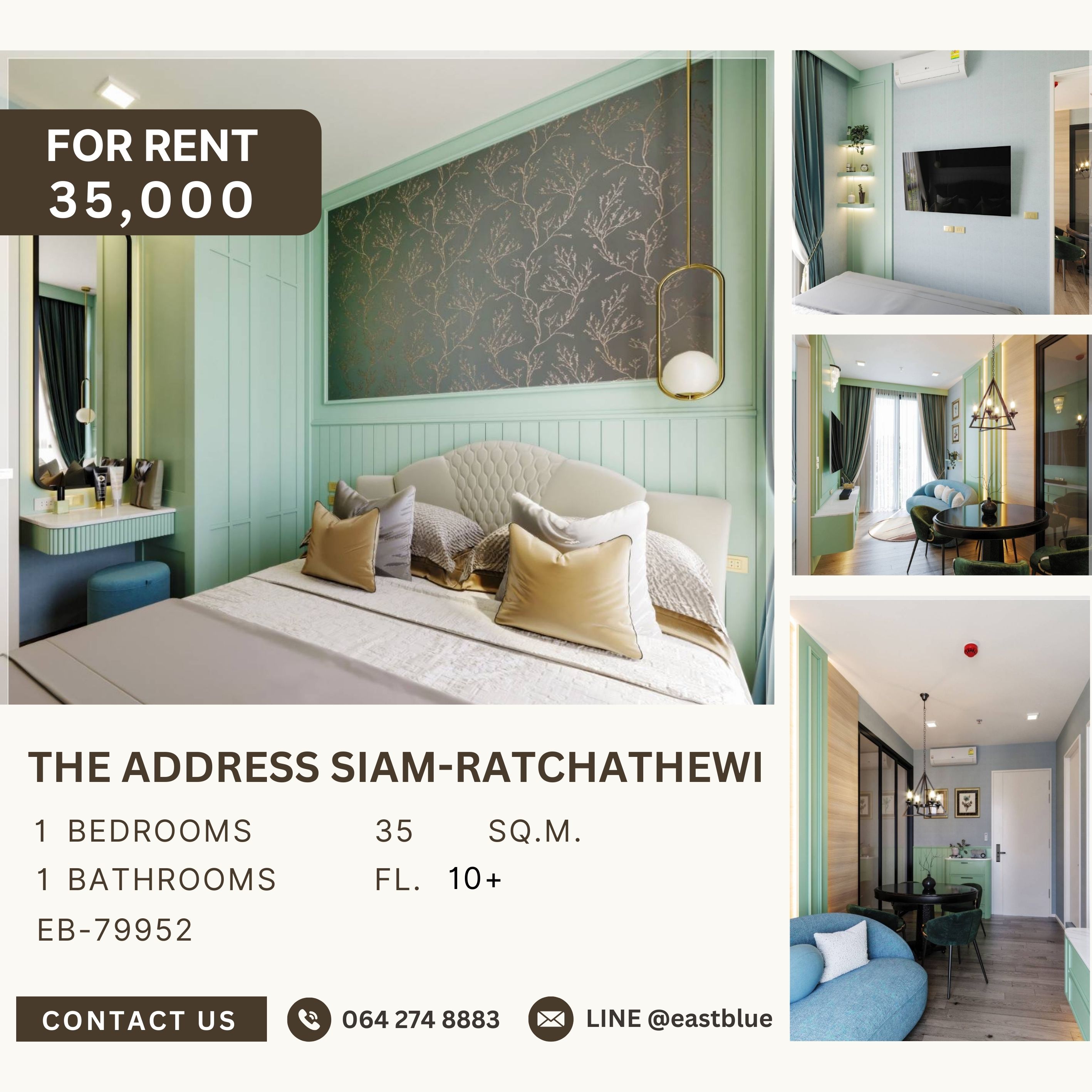 For RentCondoRatchathewi,Phayathai : The Address Siam-Ratchathewi, 1 bed, 35000 per month