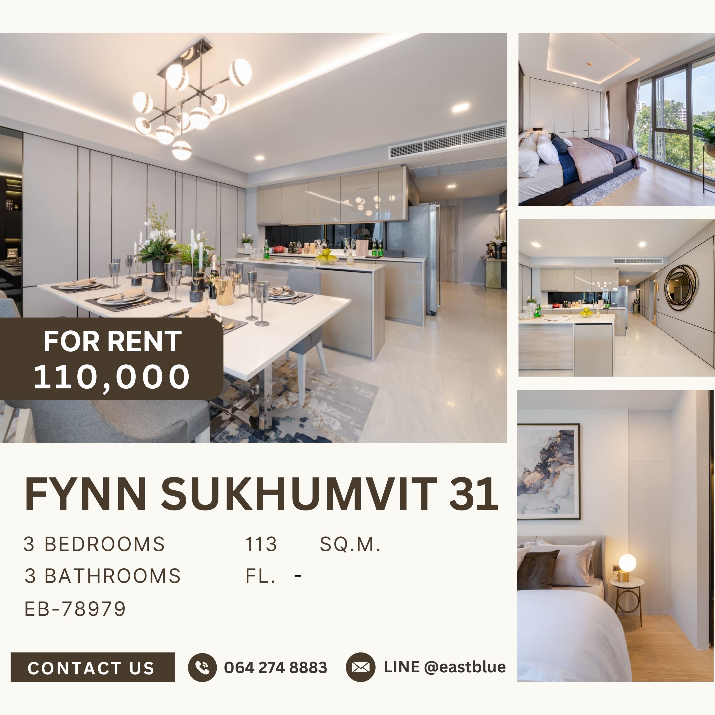 For RentCondoSukhumvit, Asoke, Thonglor : FYNN Sukhumvit 31, 3 bed, 110000 per month