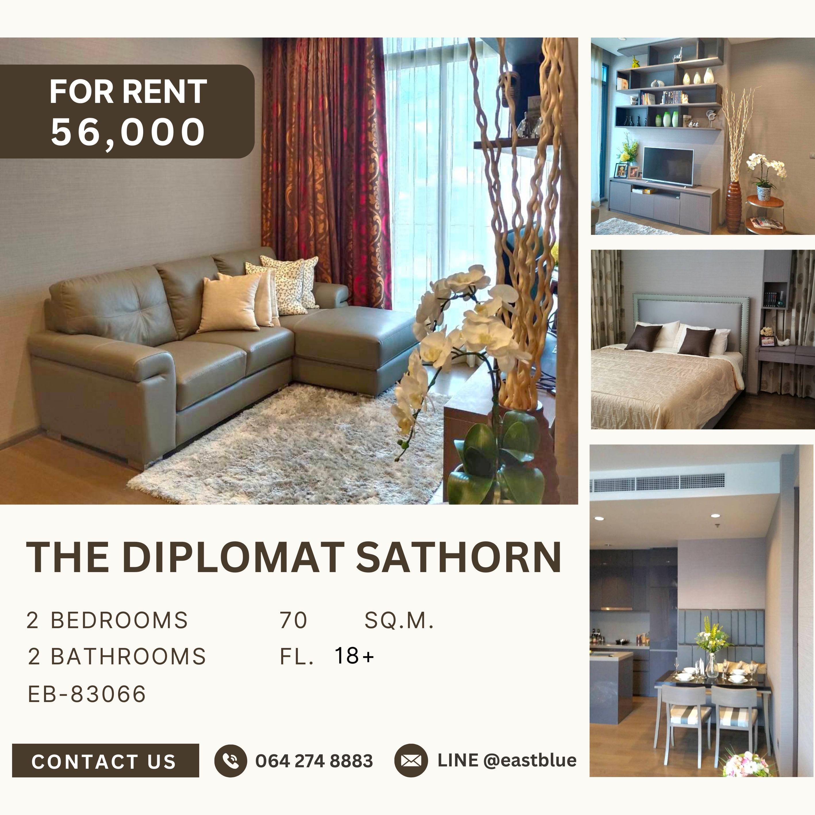 ให้เช่าคอนโดสาทร นราธิวาส : The Diplomat Sathorn, 2 bed, 56000 per month