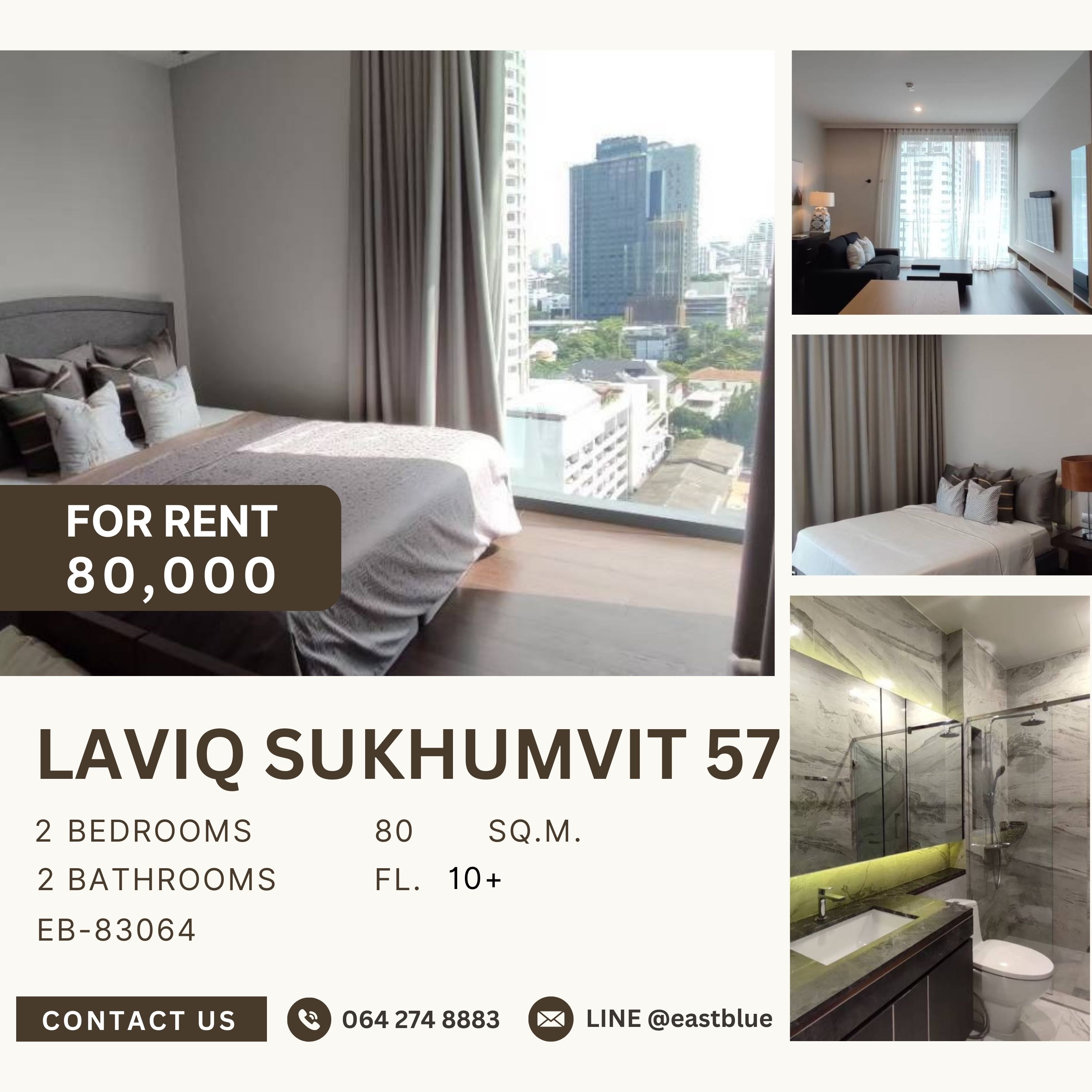 For RentCondoSukhumvit, Asoke, Thonglor : LAVIQ Sukhumvit 57, 2 bed, 80000 per month