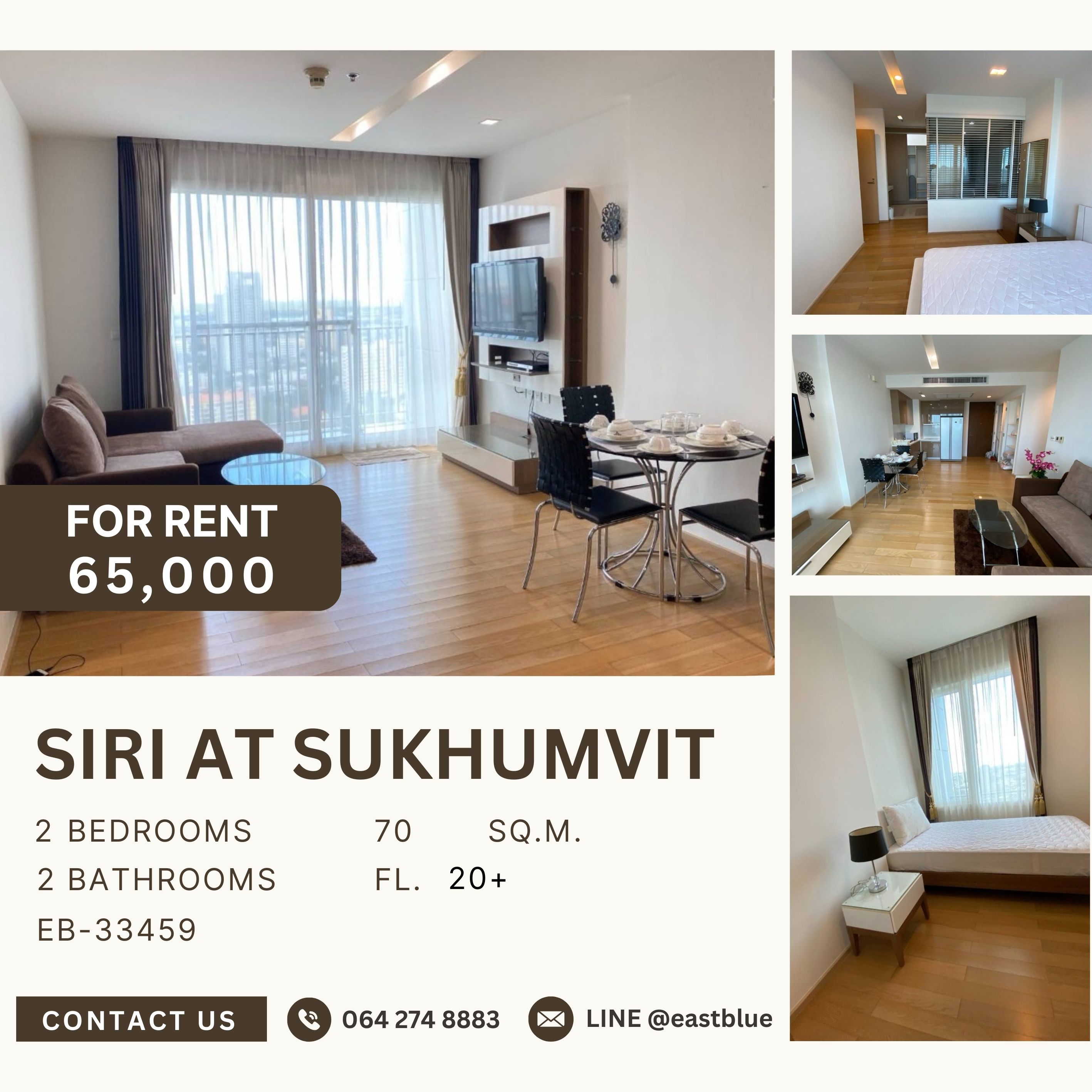 For RentCondoSukhumvit, Asoke, Thonglor : Siri At Sukhumvit, 2 bed, 65000 per month