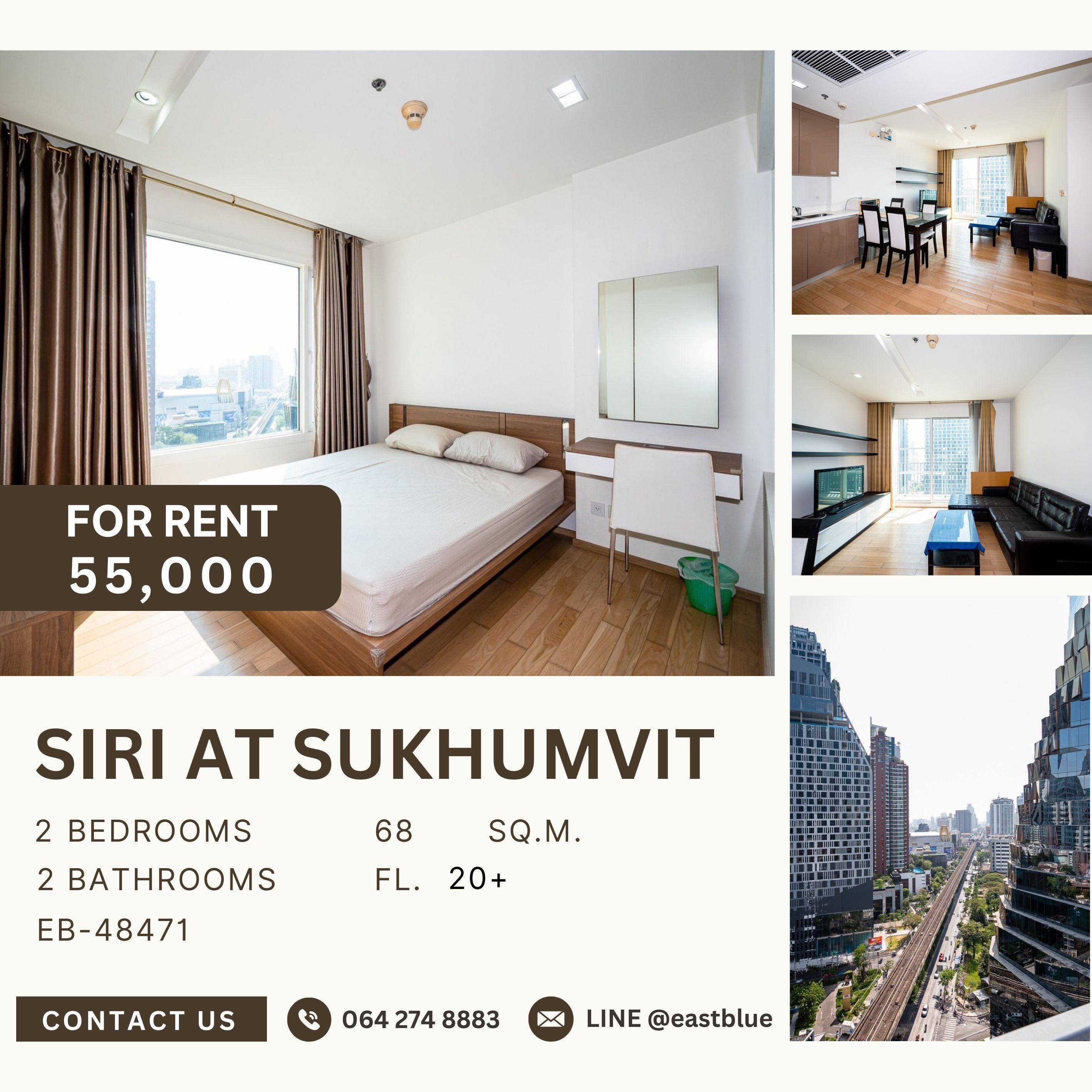 For RentCondoSukhumvit, Asoke, Thonglor : Siri At Sukhumvit, 2 bed, 55000 per month