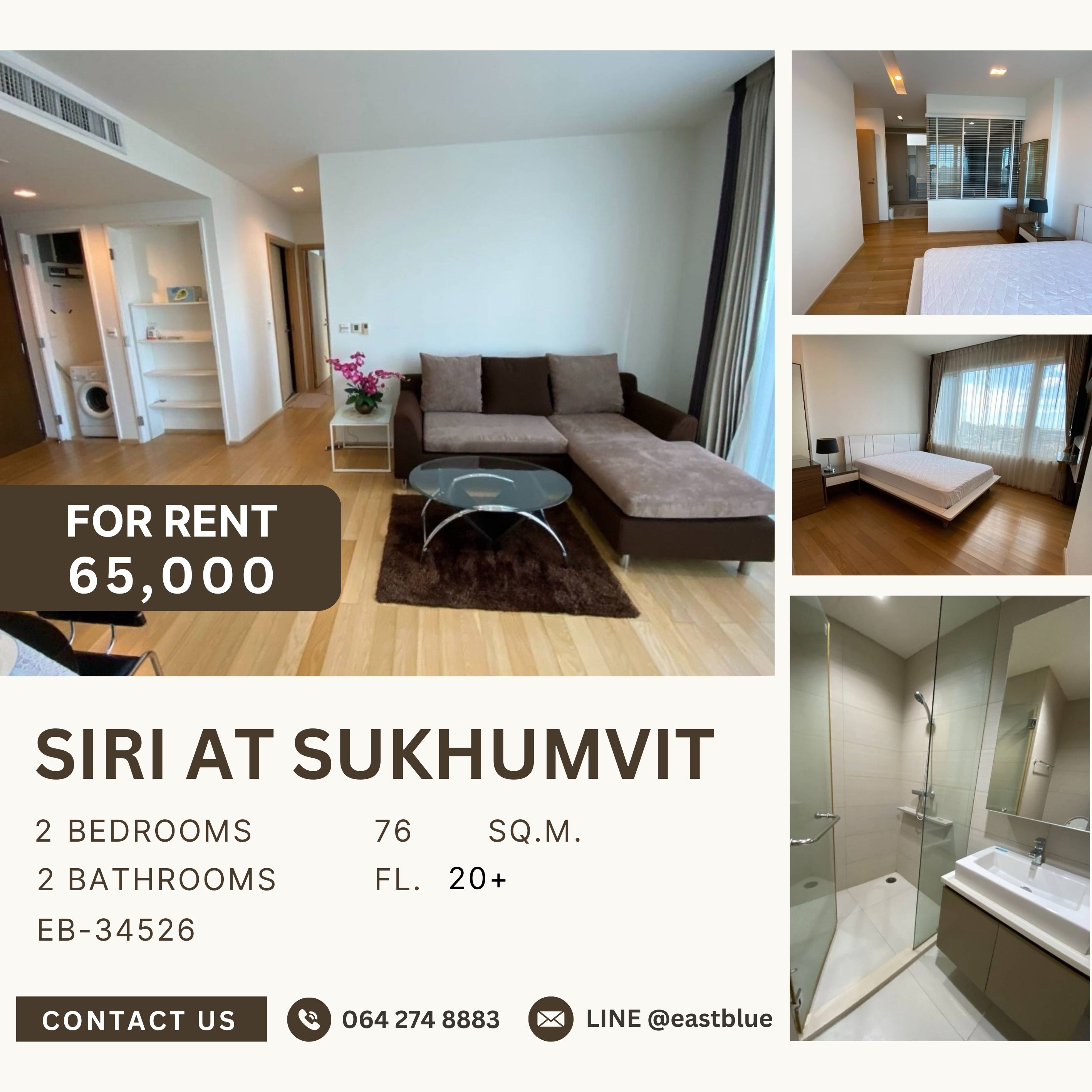 For RentCondoSukhumvit, Asoke, Thonglor : Siri At Sukhumvit, 2 bed, 65000 per month