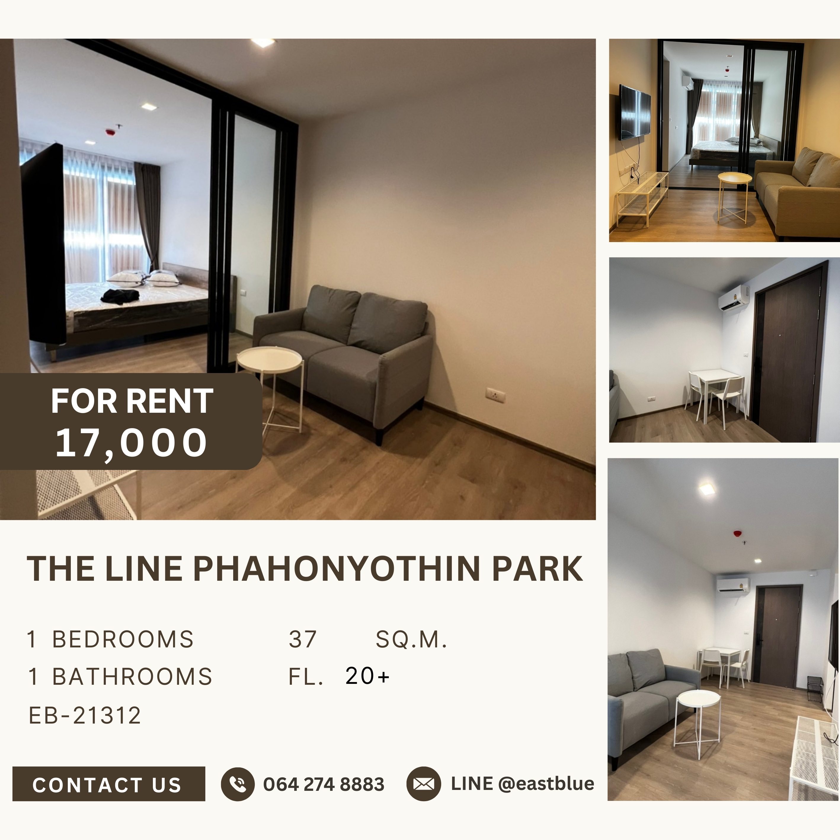 For RentCondoLadprao, Central Ladprao : The Line Phahonyothin Park, 1 bed, 17000 per month