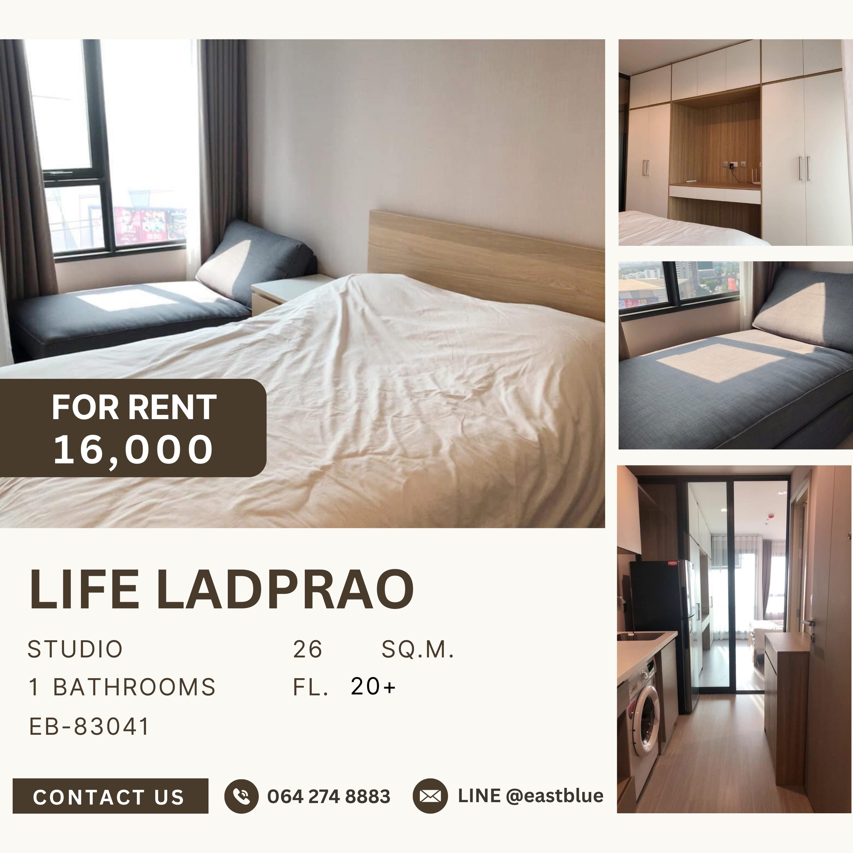 For RentCondoLadprao, Central Ladprao : Life Ladprao, Studio bed, 16000 per month