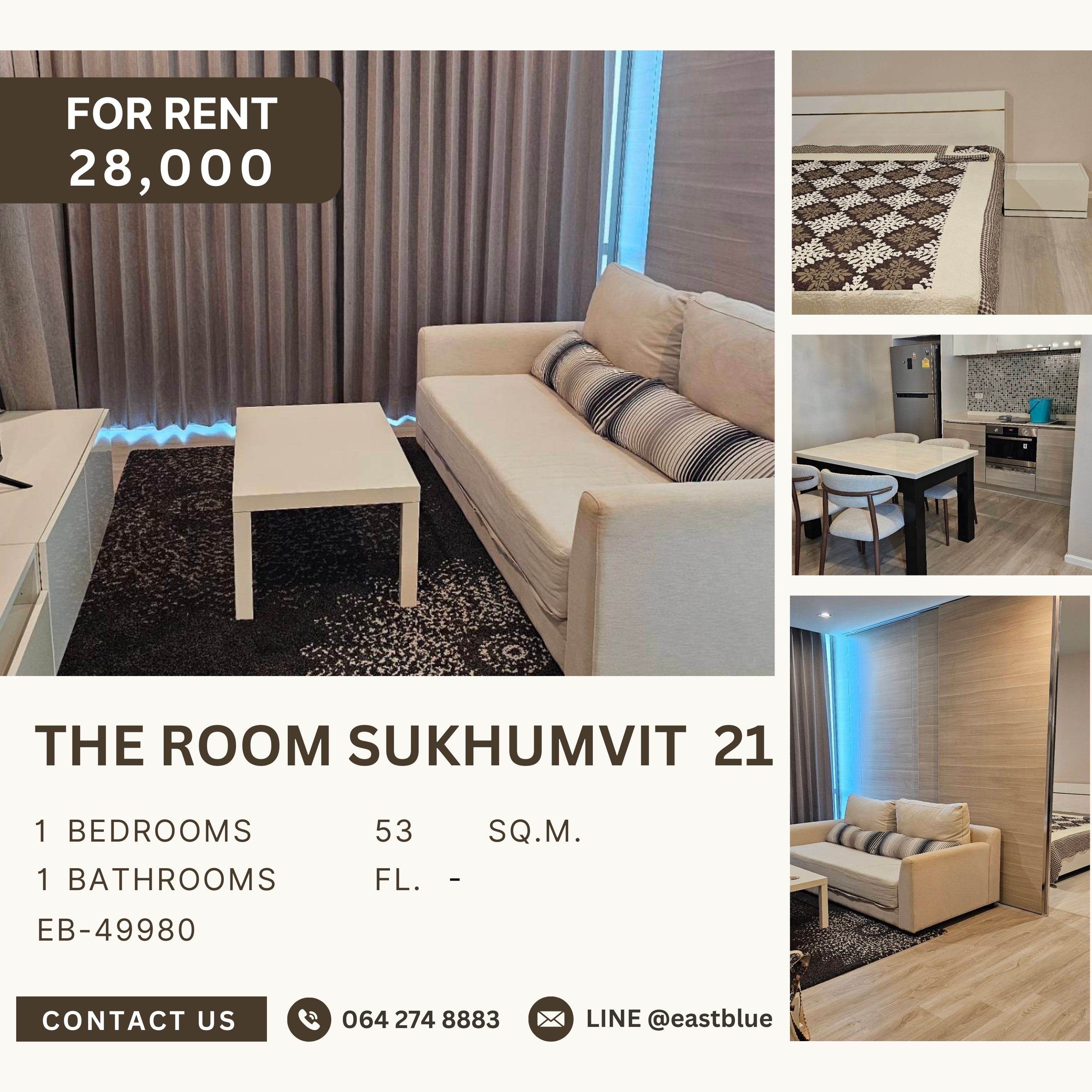 For RentCondoSukhumvit, Asoke, Thonglor : The Room Sukhumvit 21, 1 bed, 28000 per month