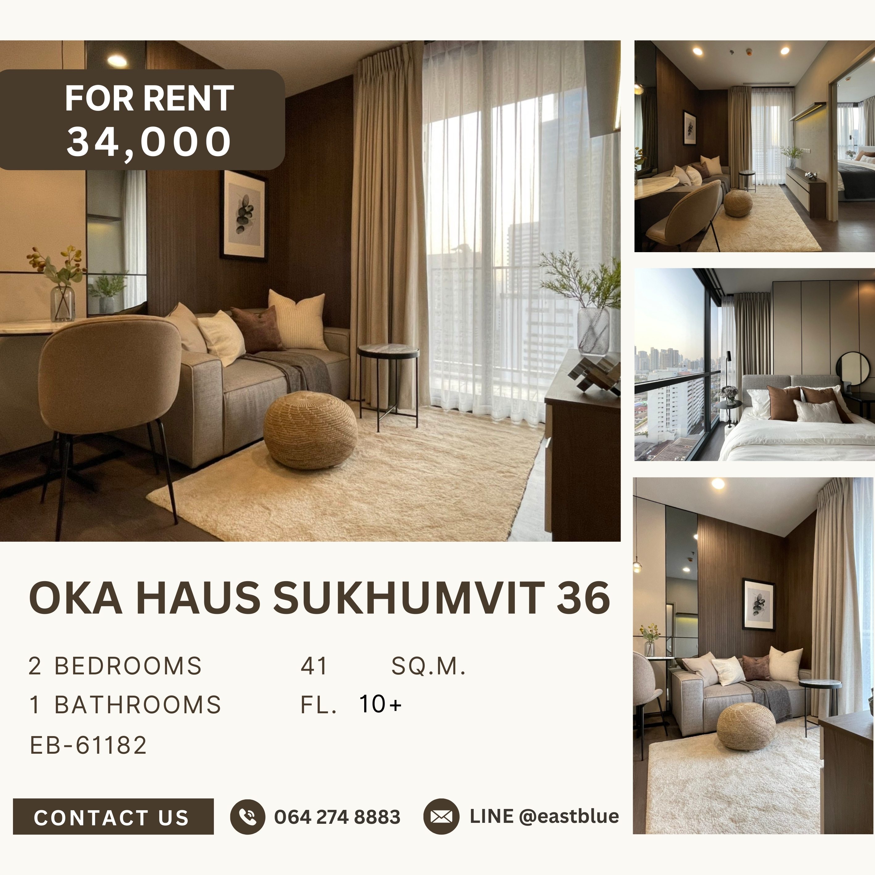 For RentCondoSukhumvit, Asoke, Thonglor : Oka Haus Sukhumvit 36, 2 bed, 34000 per month