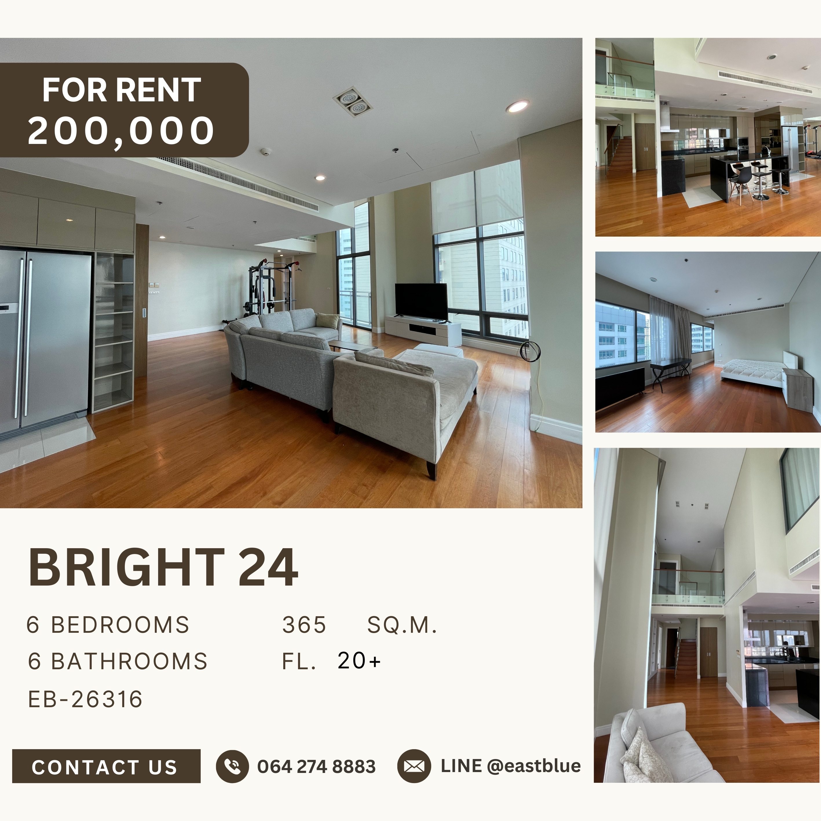 ให้เช่าคอนโดสุขุมวิท อโศก ทองหล่อ : Bright 24, 6 bed, 200000 per month