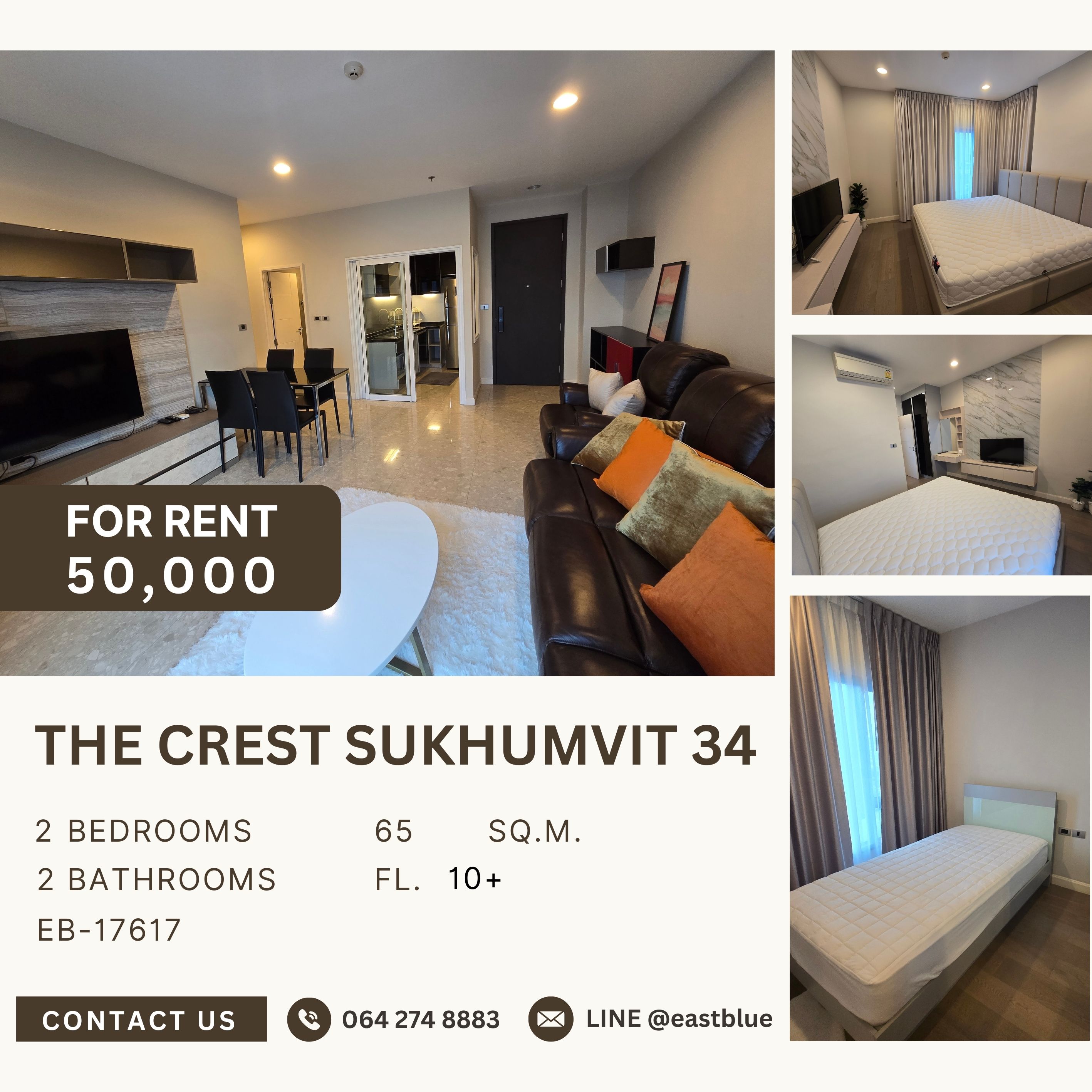 For RentCondoSukhumvit, Asoke, Thonglor : The Crest Sukhumvit 34, 2 bed, 50000 per month