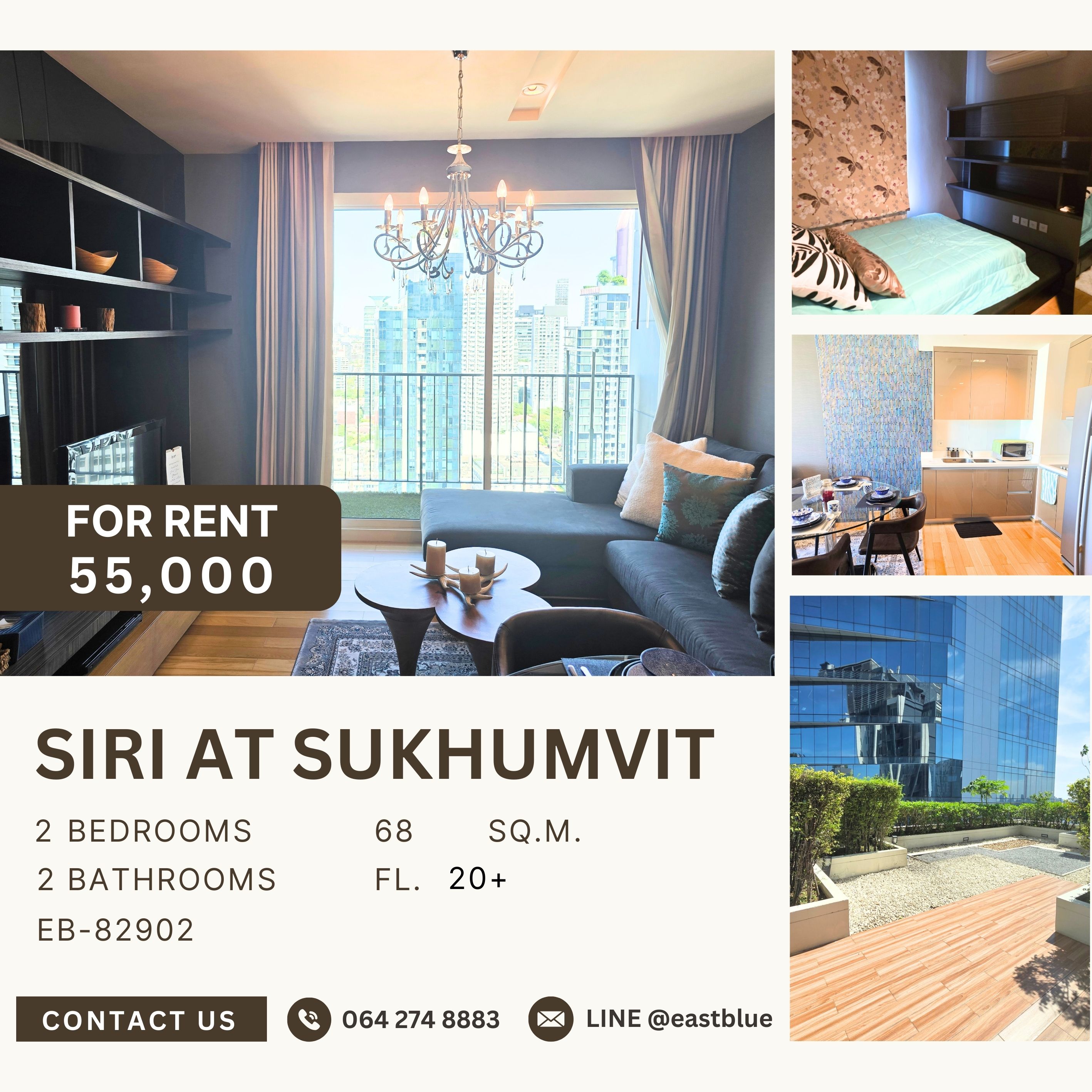 ให้เช่าคอนโดสุขุมวิท อโศก ทองหล่อ : Siri At Sukhumvit, 2 bed, 55000 per month