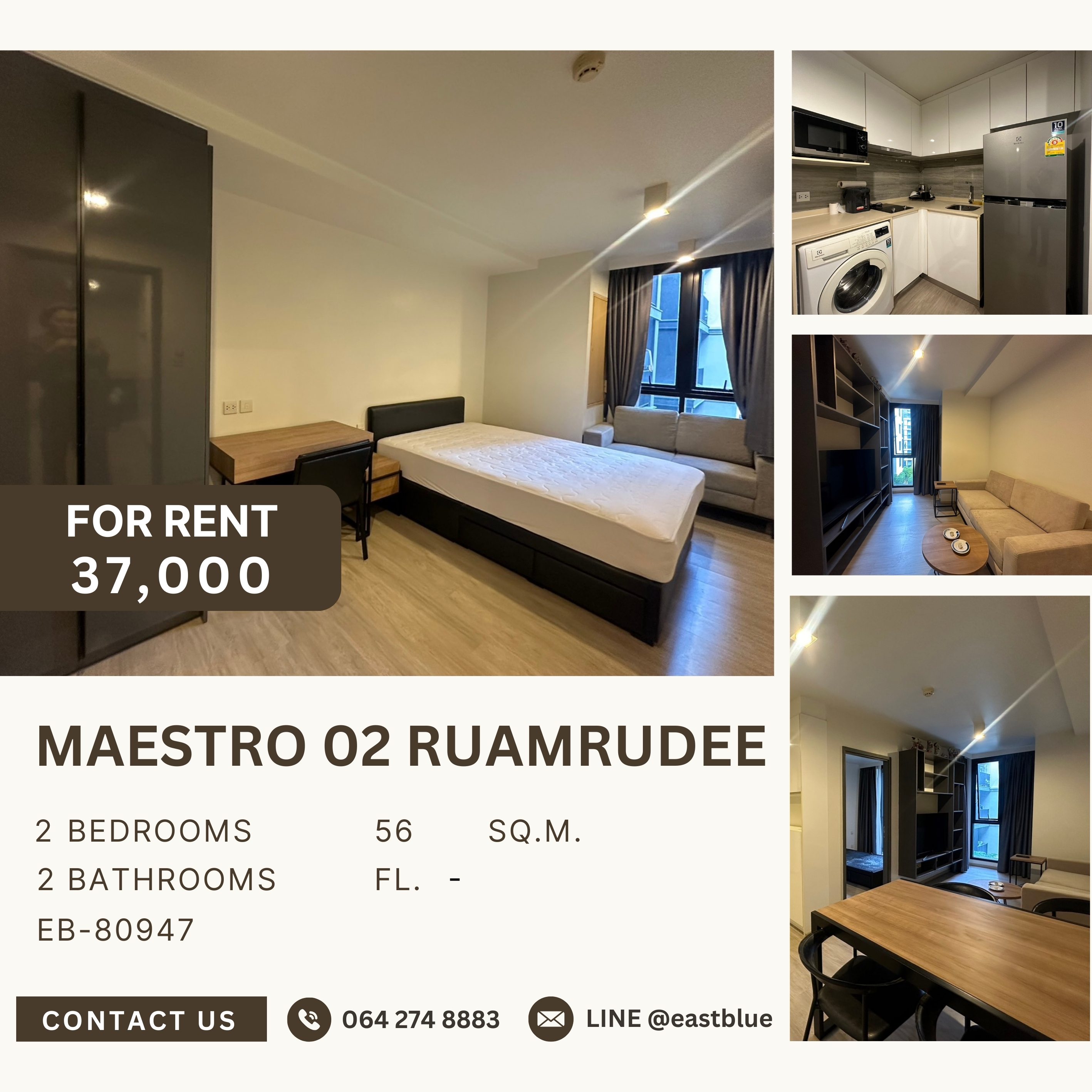 For RentCondoWitthayu, Chidlom, Langsuan, Ploenchit : Maestro 02 Ruamrudee, 2 bed, 37000 per month