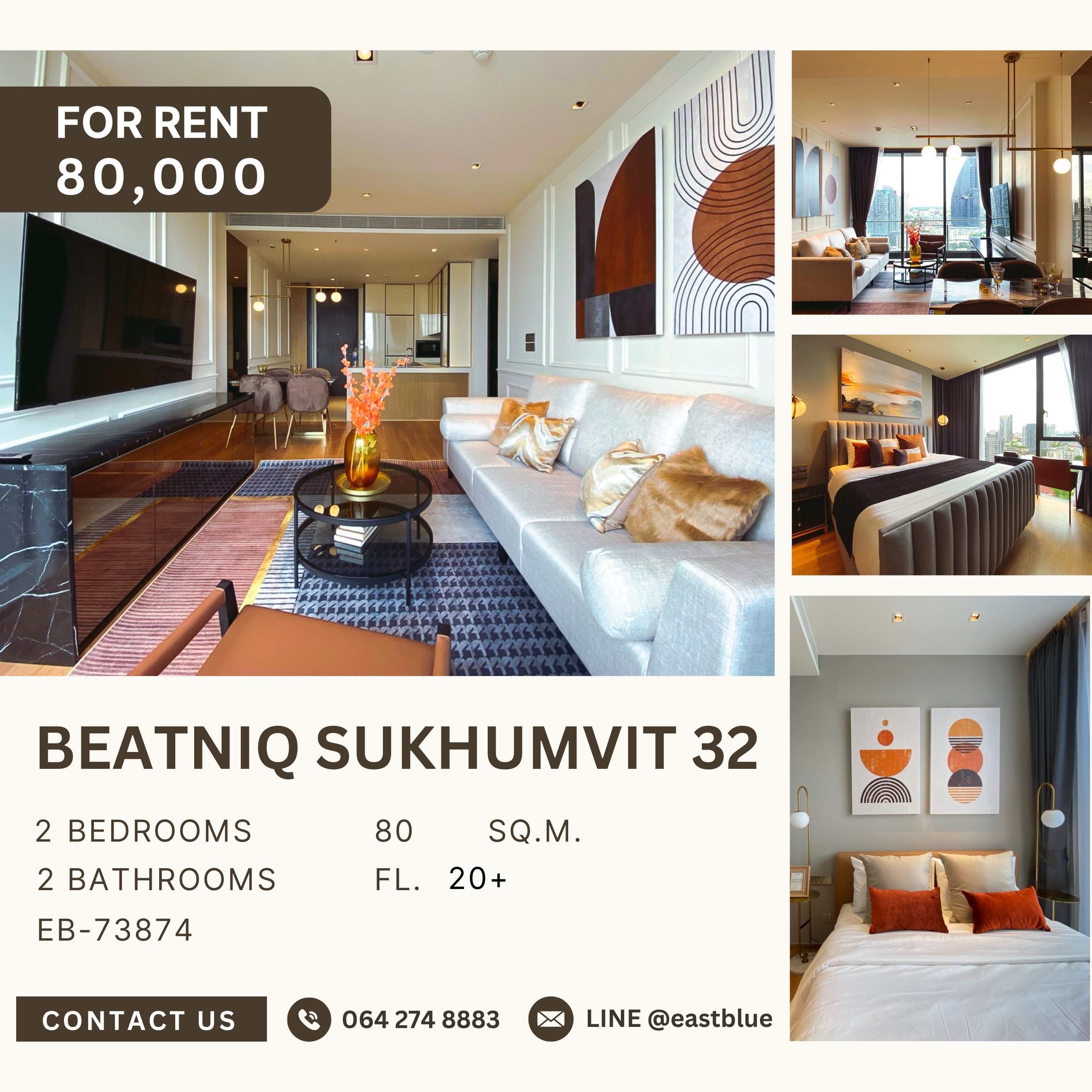 For RentCondoSukhumvit, Asoke, Thonglor : Beatniq Sukhumvit 32, 2 bed, 80000 per month