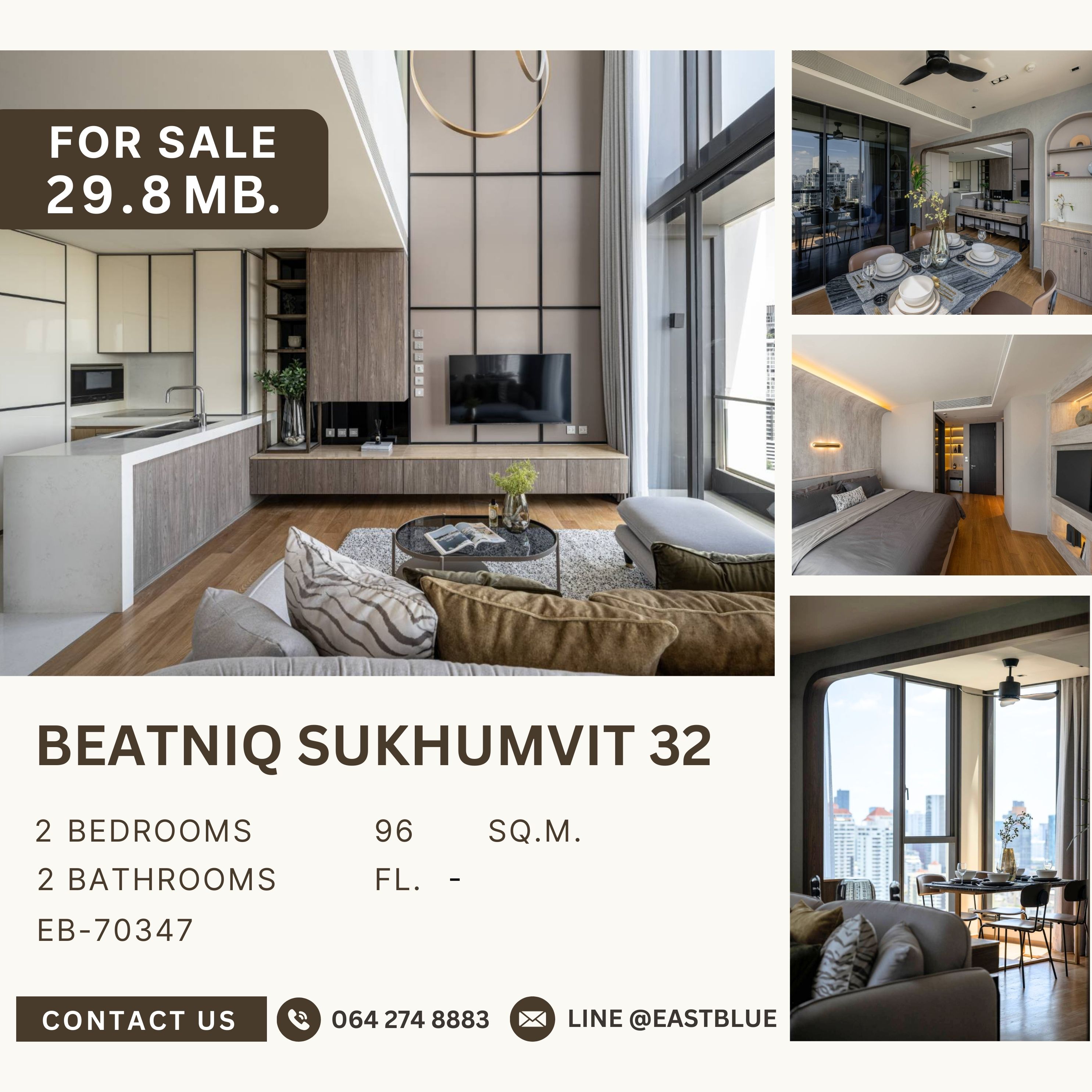 For SaleCondoSukhumvit, Asoke, Thonglor : Rare Item Beatniq Sukhumvit 32 Duplex ห้องมุม แต่งสวย วิวโล่ง ใกล้ BTS ทองหล่อ