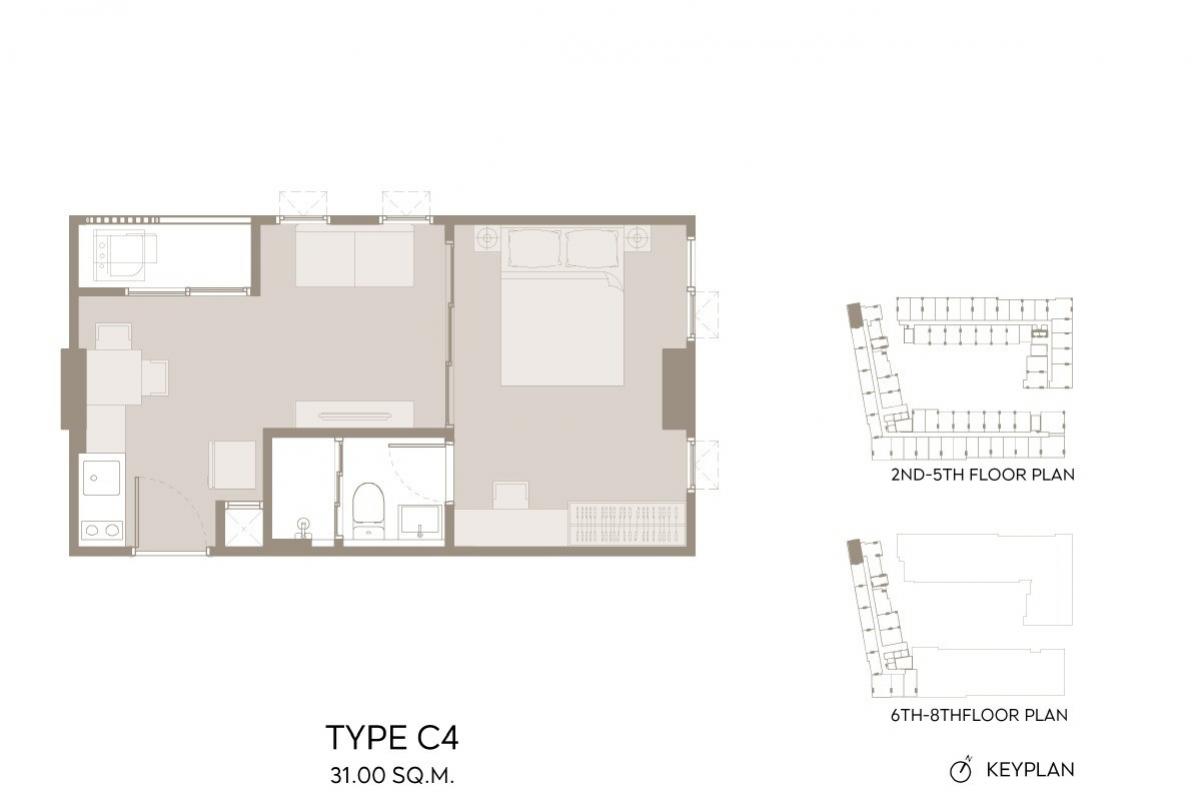 Sale DownCondoWongwianyai, Charoennakor : ASPIRE Issaraphap Station, 7.7 meter wide room, corner position, best in the project, 1 Bedroom 31 sq m., 7th floor