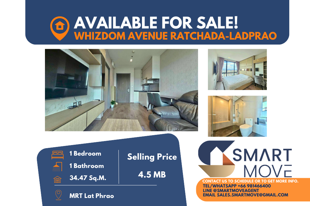 For SaleCondoLadprao, Central Ladprao : 🔥FOR SALE !! 🔥Code C20240900007.......Whizdom Avenue Ratchada-Ladprao, 1 bedroom, 1 bathroom, high floor 19+, South Facing, furnished, Special Deal!!📢📢