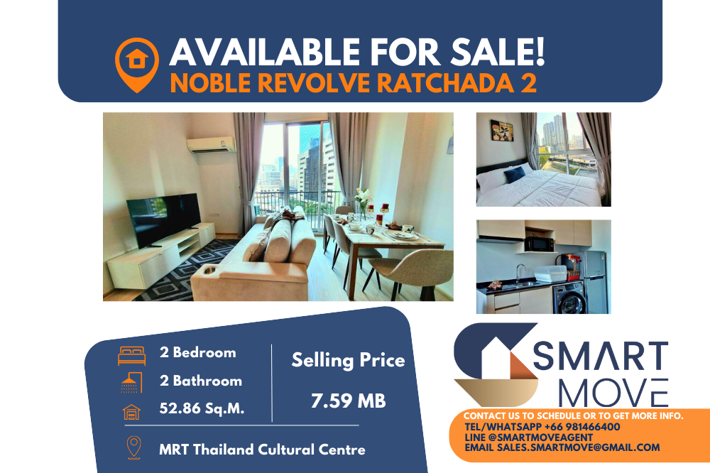 For SaleCondoRatchadapisek, Huaikwang, Suttisan : 💥FOR SALE !!💥 Code C20240401240..........Noble Revolve Ratchada 2, 2 bedrooms, 2 bathrooms, furnished, Special Deal!!📢📢