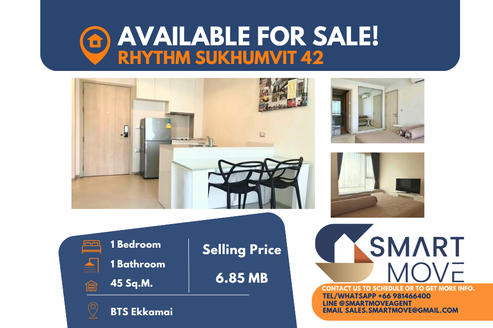 For SaleCondoSukhumvit, Asoke, Thonglor : 🔥FOR SALE !! 🔥Code C20241200058.......Rhythm Sukhumvit 42, 1 bedroom, 1 bathroom, East Facing, high floor 21+, furnished, Special Deal!!📢📢