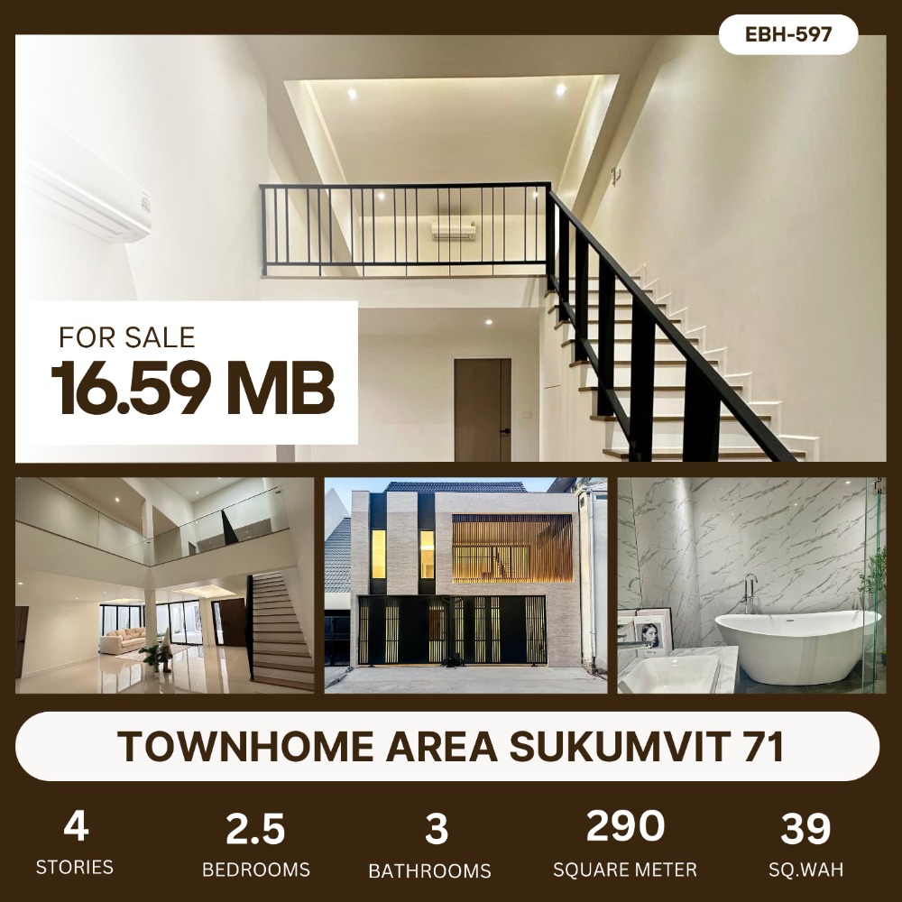 For SaleTownhouseSukhumvit, Asoke, Thonglor : 2.5-storey townhouse, 39 square wa, decorated in a modern luxury style