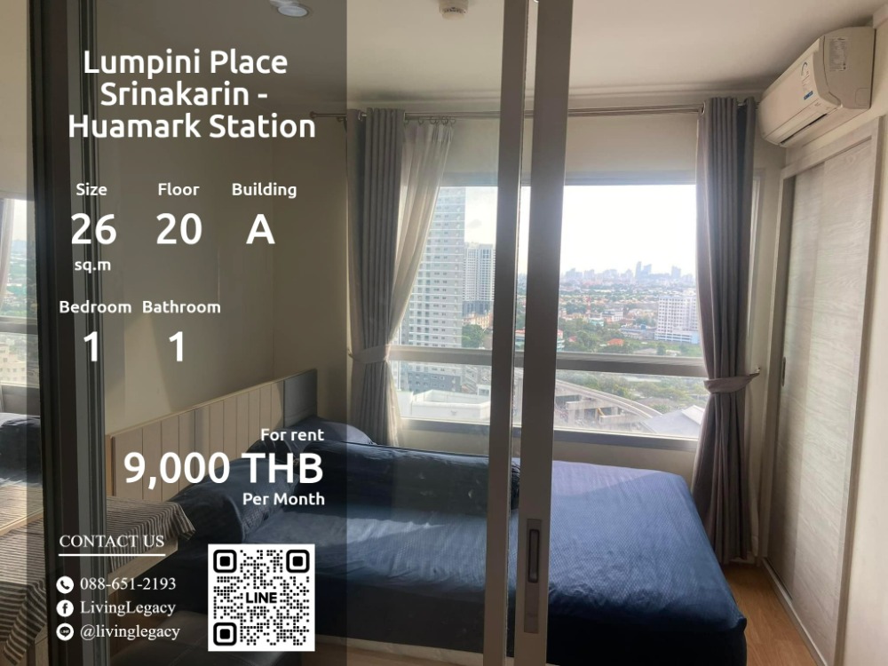 For RentCondoPattanakan, Srinakarin : LSTSLA5U Condo for rent Lumpini Place Srinakarin - Huamark Station 26 sq m. 20th floor, Building A line id : @livinglegacy