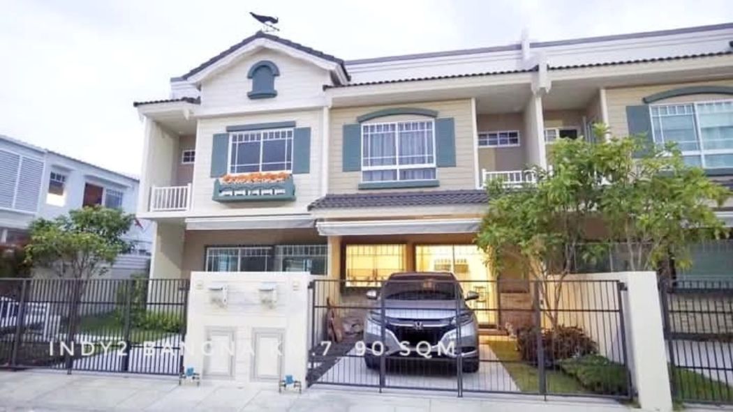 For RentTownhouseSamut Prakan,Samrong : Townhouse for rent, 2 bedrooms, 3 bathrooms, near Mega Bangna, Suvarnabhumi, Indy Bangna Km.7 (2): Indy Bangna Km.7 (2), 90 sq m., 18 sq wa, fully furnished, ready to move in