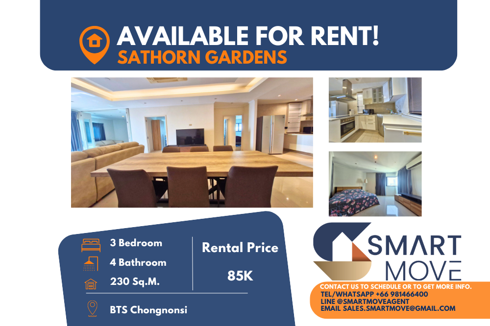 For RentCondoSathorn, Narathiwat : 🔥FOR RENT !!🔥 Code C20241000019..........Sathorn Gardens, 3 bedrooms, 4 bathrooms, high floor 37+, furnished, ready to move in📢📢