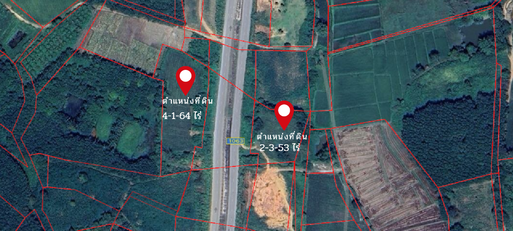 For SaleLandChiang Rai : Land for sale, 4-lane road, 2 plots, total area 7.1.17 rai, water and electricity included