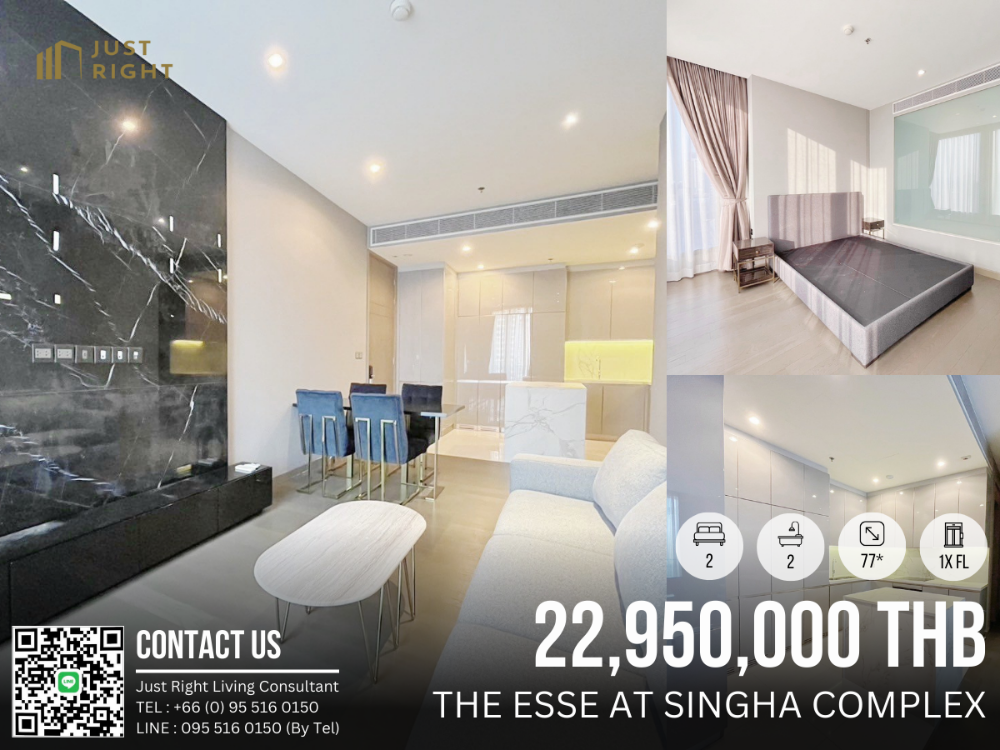 For SaleCondoRama9, Petchburi, RCA : For Sale, The Esse at Singha Complex, 2 Beds 2 Bath 77* Sqm. Floor 1x, Fully Furnished* Special price from 23.9 Only 22.95 MB