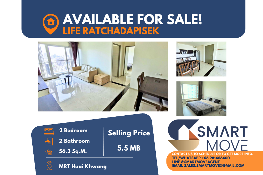 For SaleCondoRatchadapisek, Huaikwang, Suttisan : 🔥FOR SALE !! 🔥Code C20250100007......Life Ratchadapisek, 2 bedrooms, 2 bathrooms, East Facing, high floor 25+, furnished, Special Deal!!📣📣