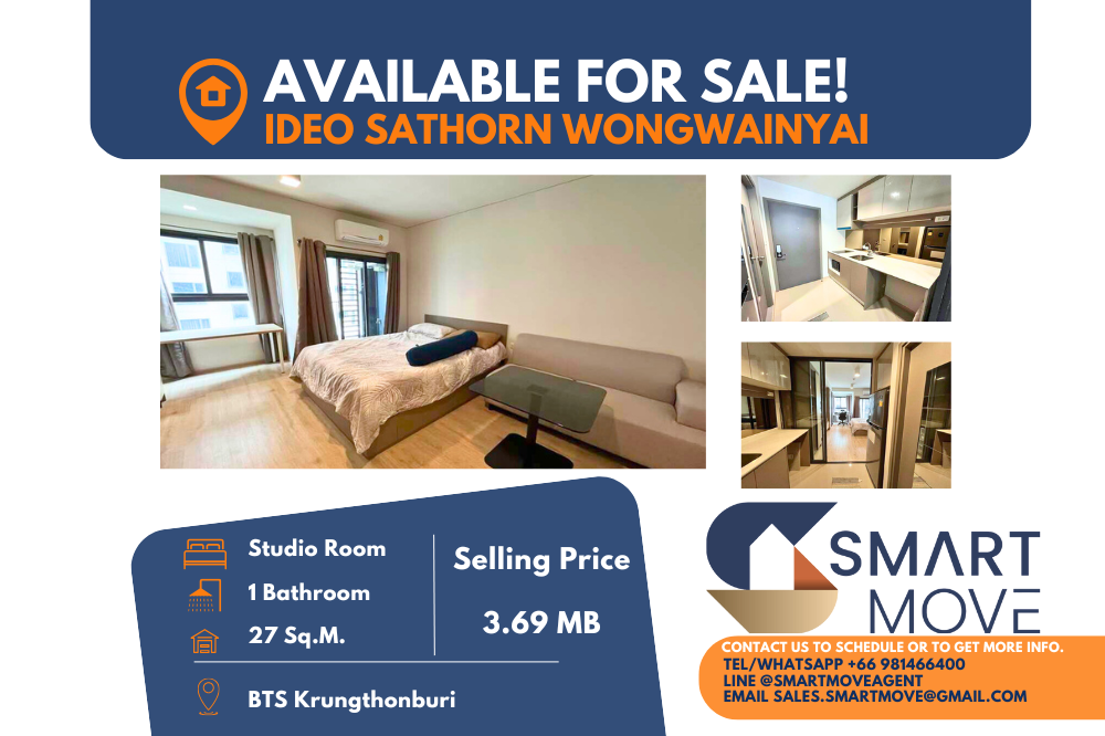 For SaleCondoWongwianyai, Charoennakor : 🔥FOR SALE !! 🔥Code C20250100016.......Ideo Sathorn Wongwainyai, Studio room, 1 bathroom, furnished, Special Deal!!📢📢