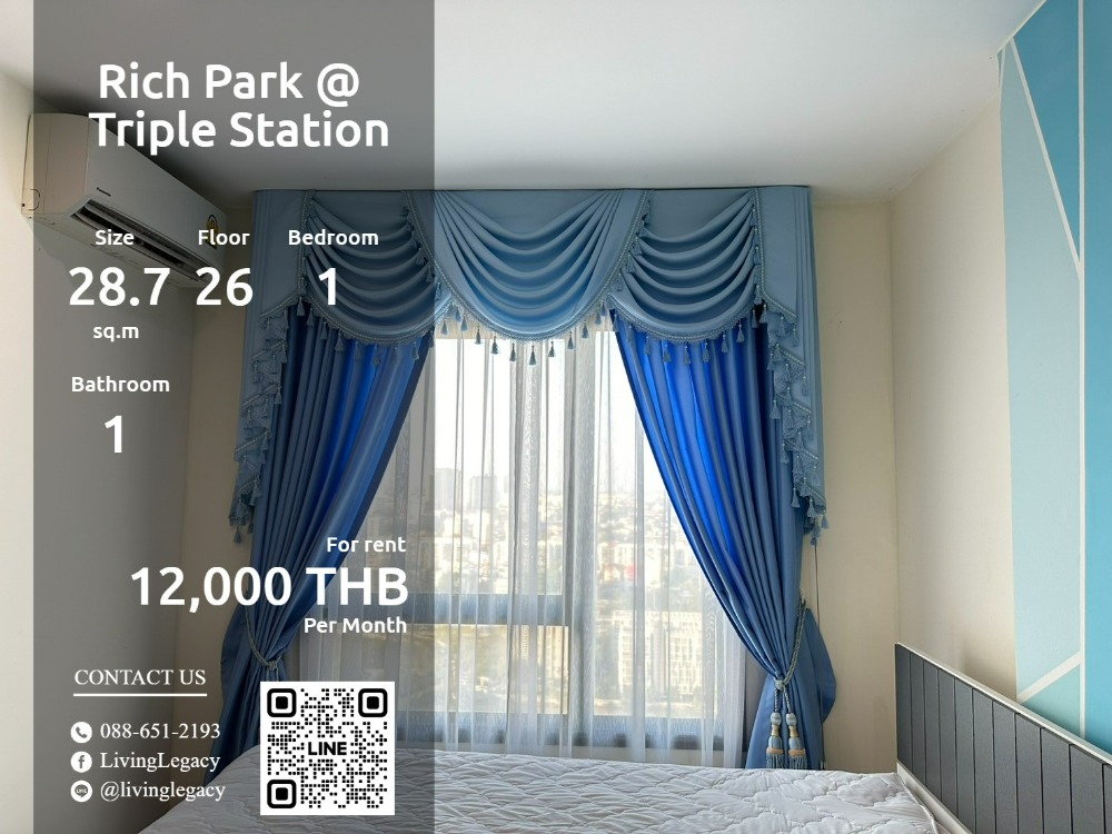 ให้เช่าคอนโดพัฒนาการ ศรีนครินทร์ : SPRGX8 ให้เช่าคอนโด Rich Park @ Triple Station 28.7 ตร.ม. ชั้น 26 line id : @livinglegacy