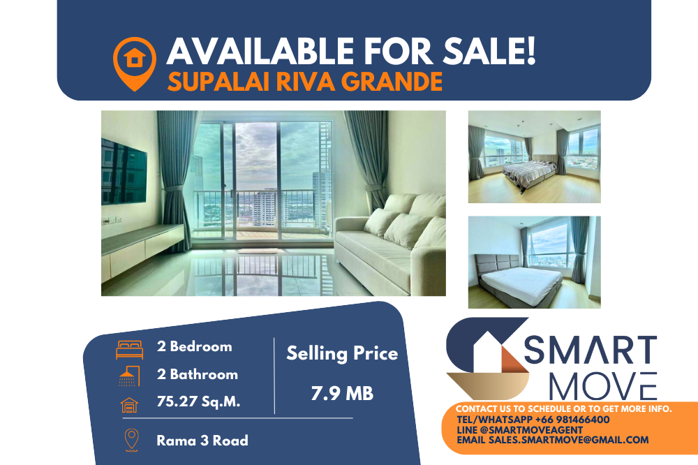 For SaleCondoRama3 (Riverside),Satupadit : 🔥FOR SALE !! 🔥Code C20250100011.......Supalai Riva Grande, 2 bedrooms, 2 bathrooms, high floor 32+, furnished, Special Deal!!📢📢